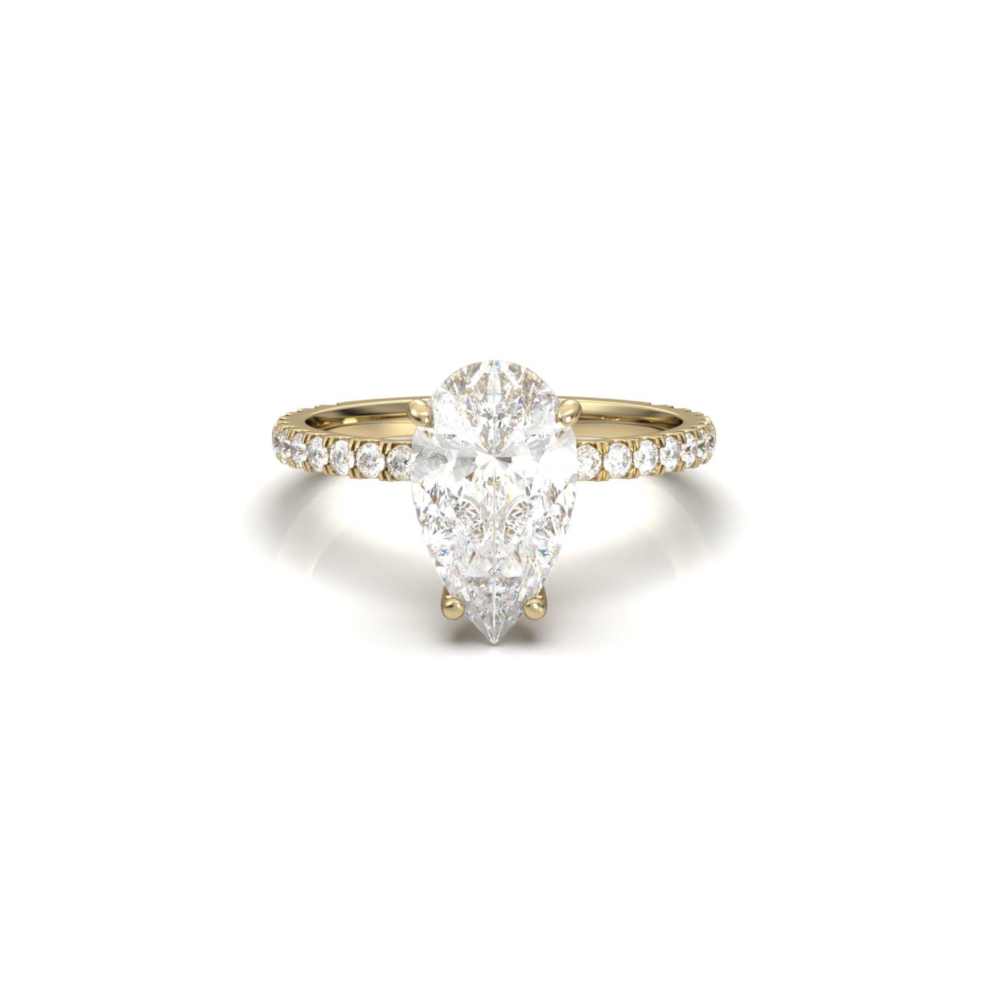 Pear Half Pavé Hidden Halo Moissanite Engagement Ring - Moissanite Engagement Rings