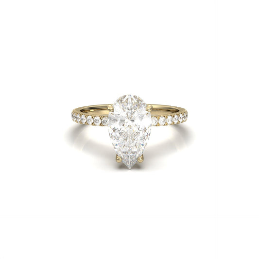 Pear Half Pavé Hidden Halo Moissanite Engagement Ring - Moissanite Engagement Rings