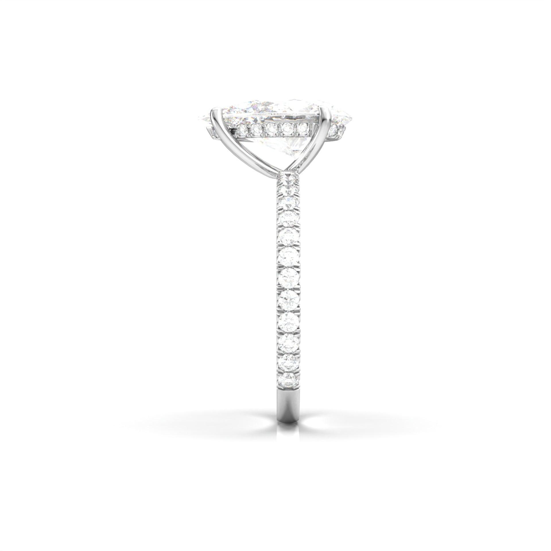 Pear Half Pavé Hidden Halo Moissanite Engagement Ring - Moissanite Engagement Rings