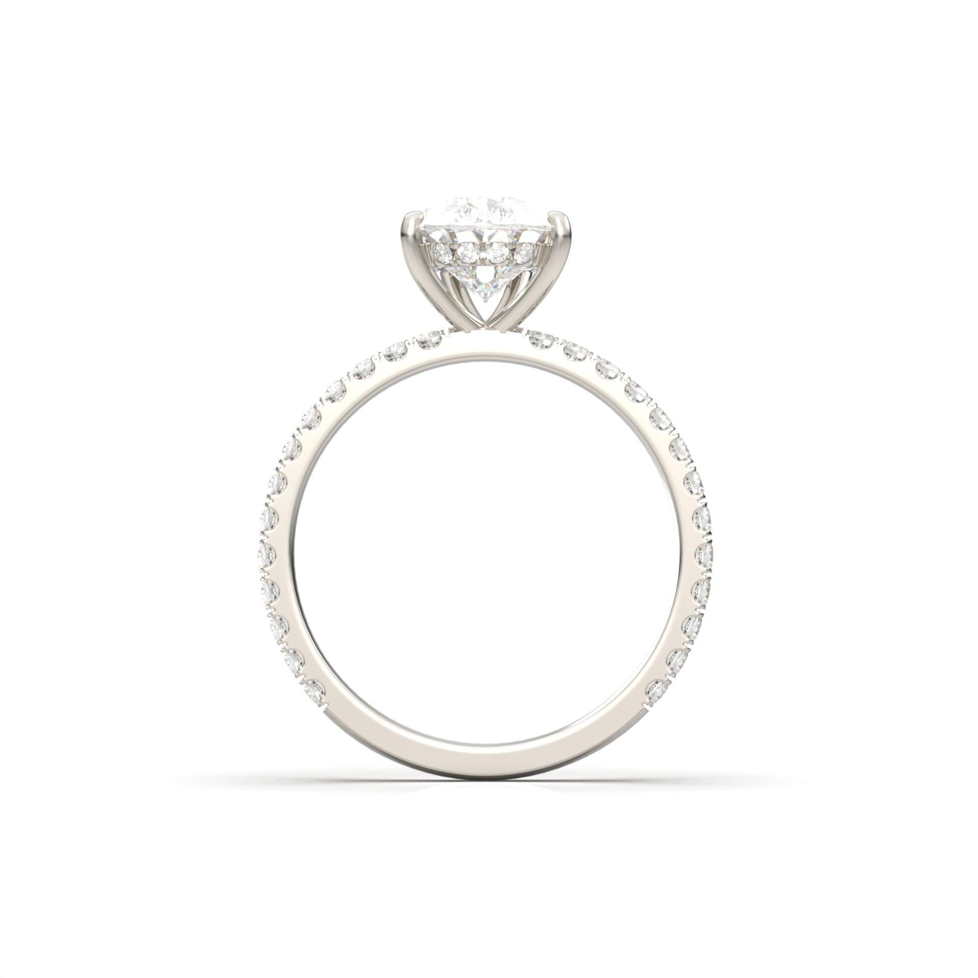 Pear Half Pavé Hidden Halo Moissanite Engagement Ring - Moissanite Engagement Rings