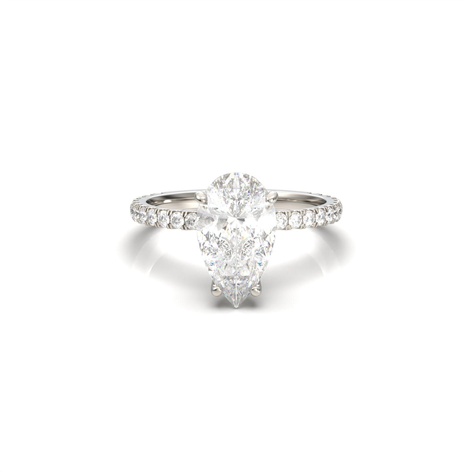 Pear Half Pavé Hidden Halo Moissanite Engagement Ring - Moissanite Engagement Rings