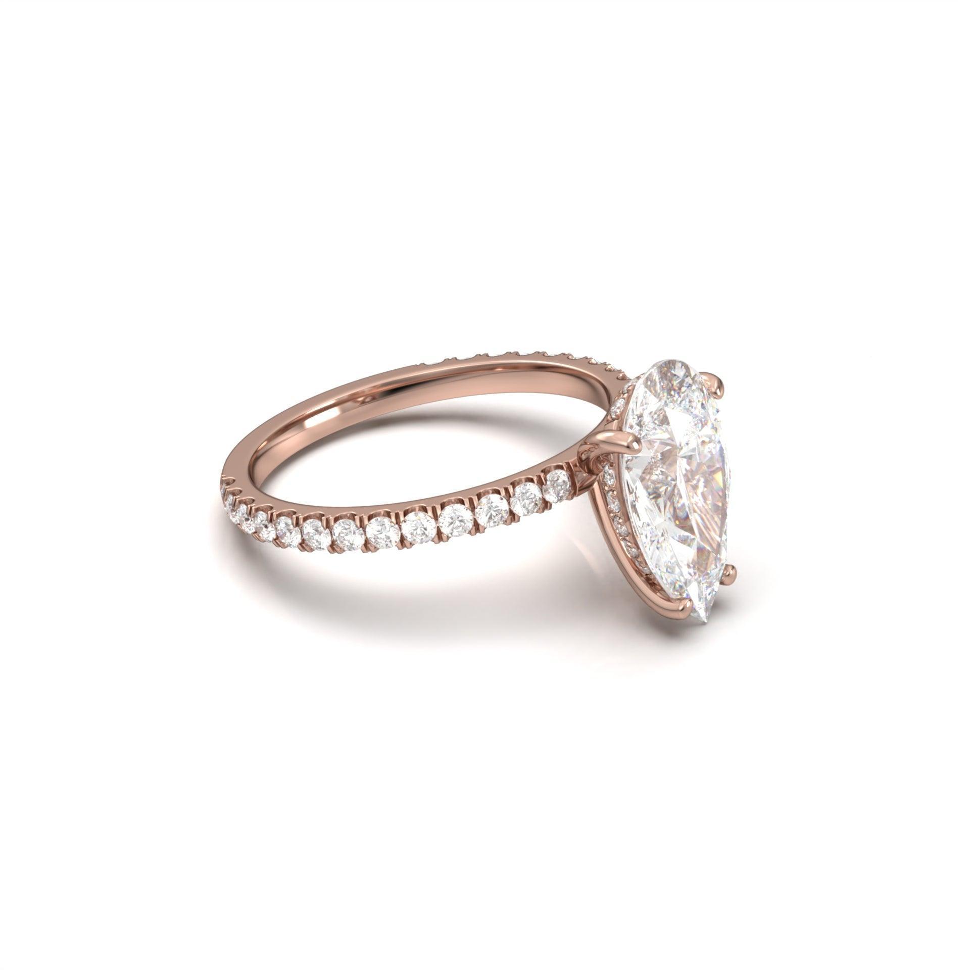 Pear Half Pavé Hidden Halo Moissanite Engagement Ring - Moissanite Engagement Rings