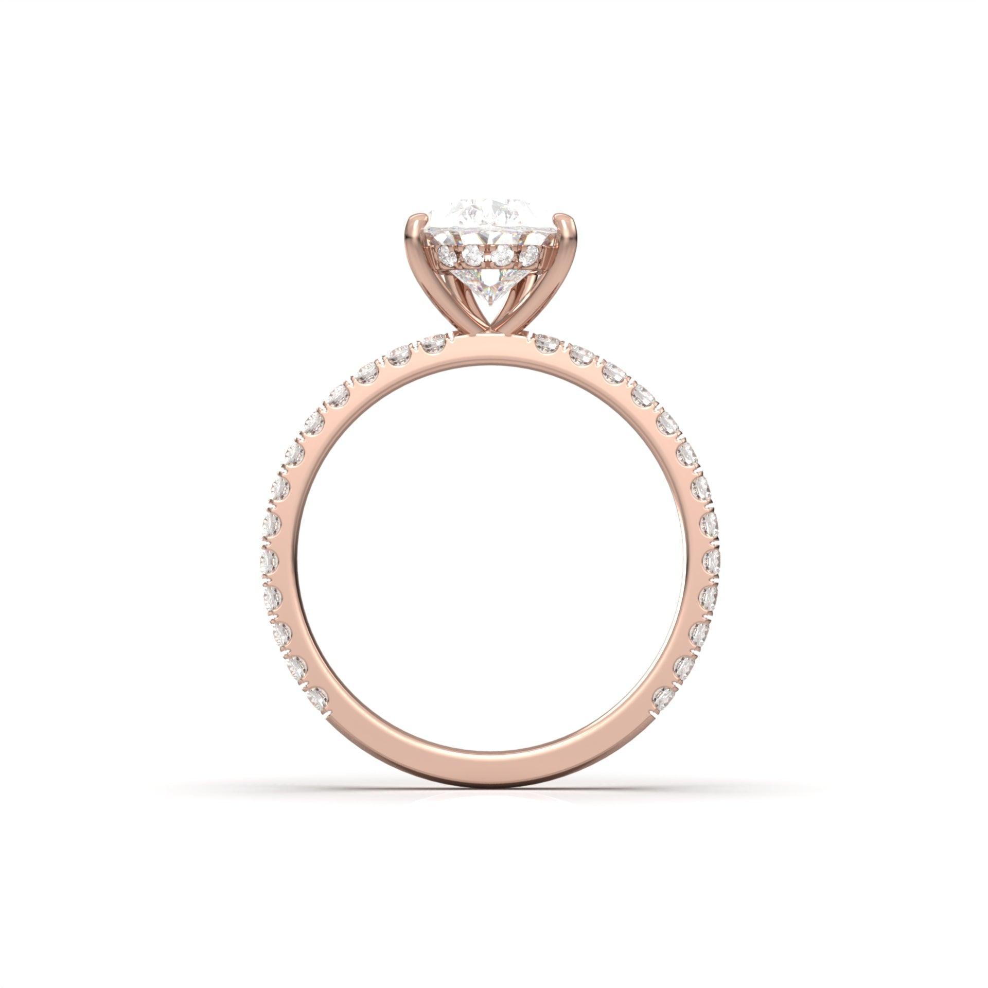 Pear Half Pavé Hidden Halo Moissanite Engagement Ring - Moissanite Engagement Rings