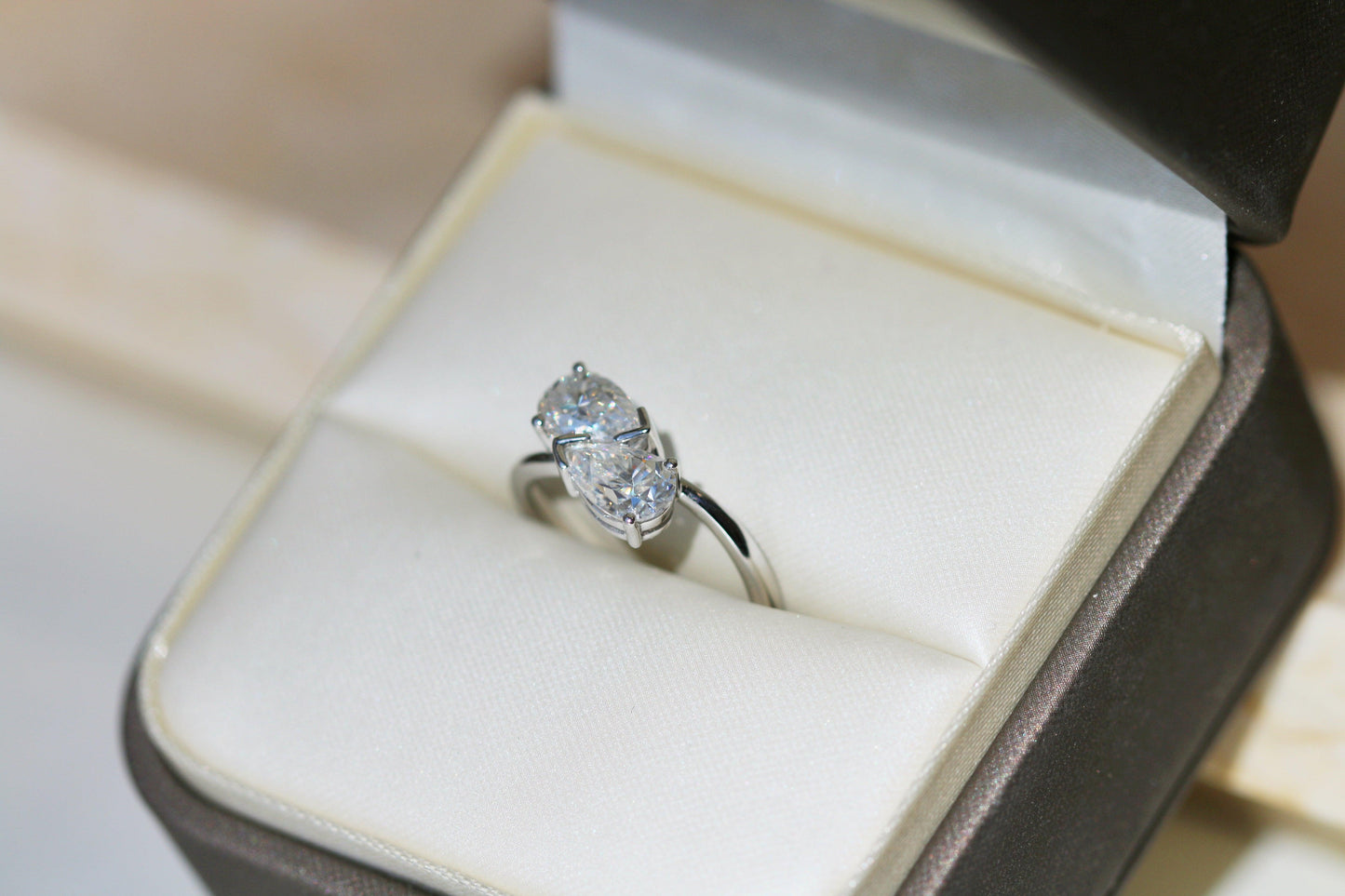 Pear Two-Stone Diamond Engagement Ring - Moissanite Engagement Rings