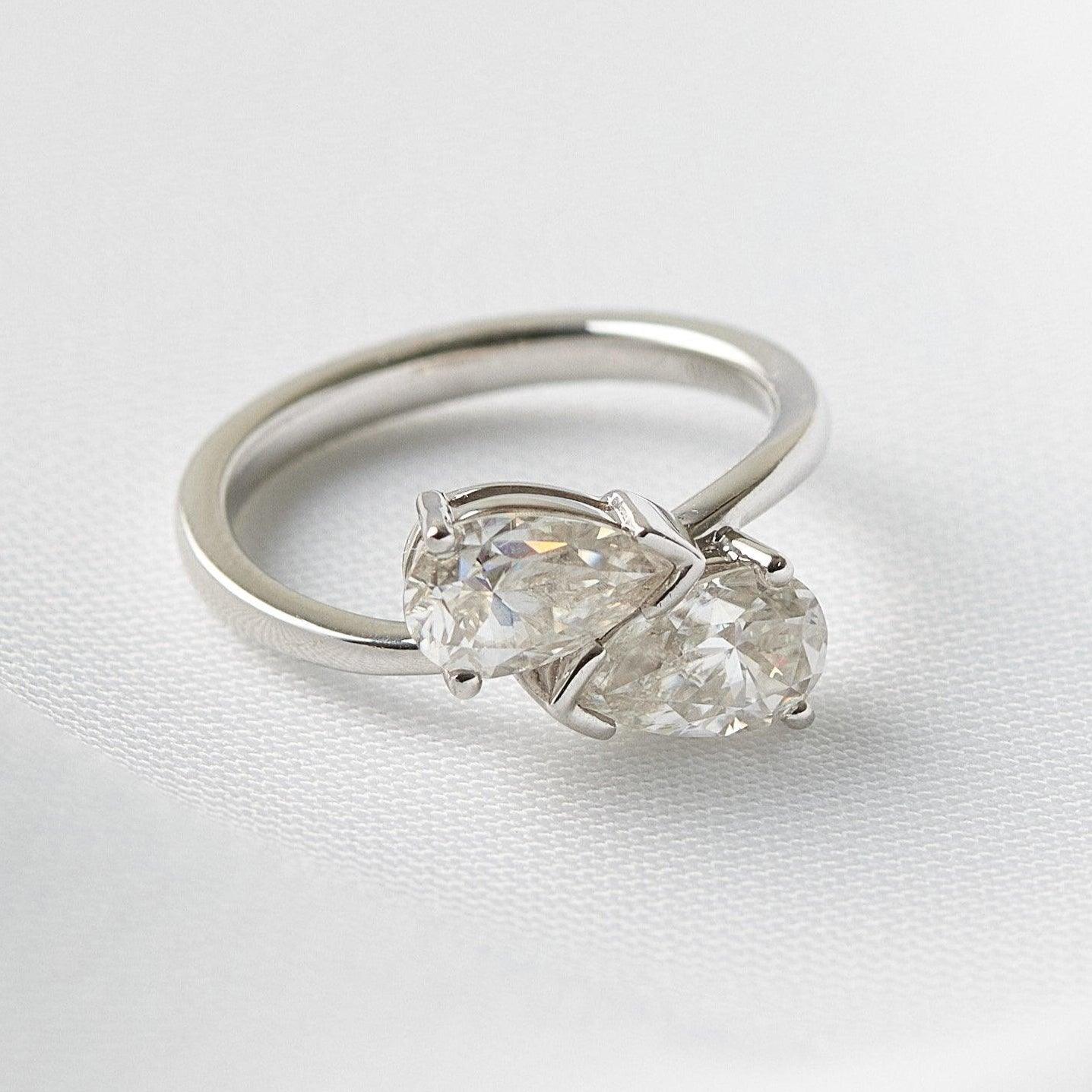 Pear Two-Stone Diamond Engagement Ring - Moissanite Engagement Rings