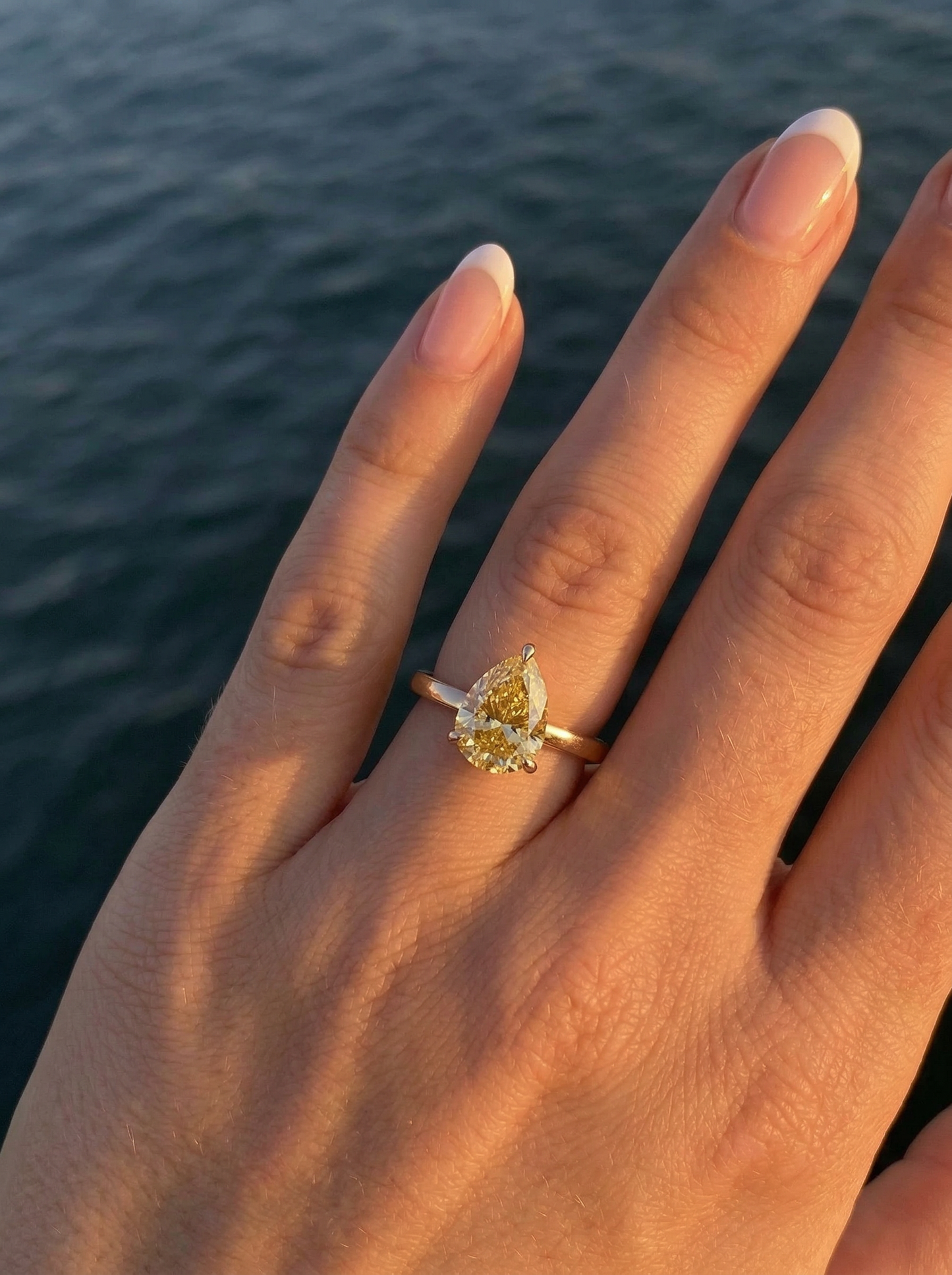 Pear Yellow Solitaire Diamond Engagement Ring