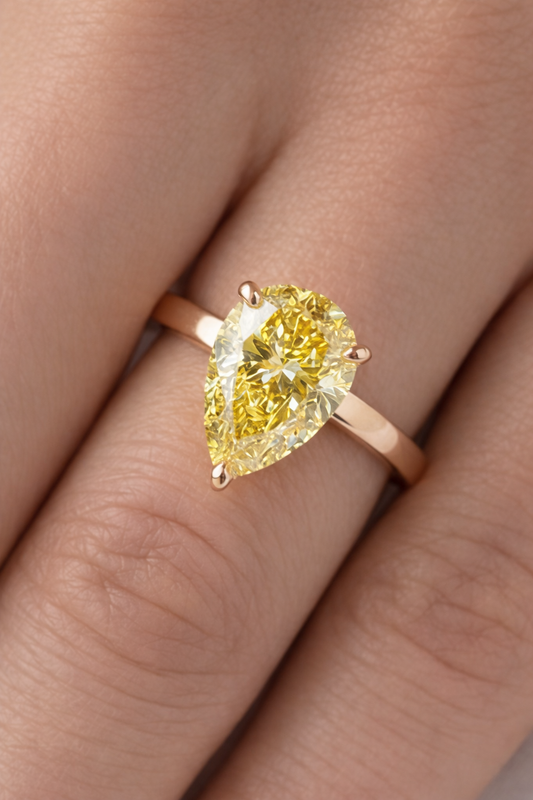 Pear Yellow Solitaire Diamond Engagement Ring