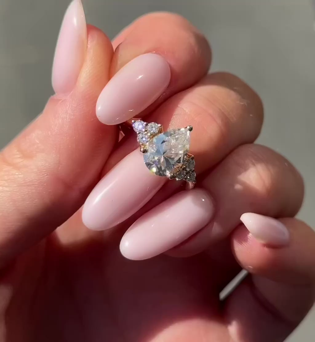 Pear Cluster Stones Moissanite Engagement Ring