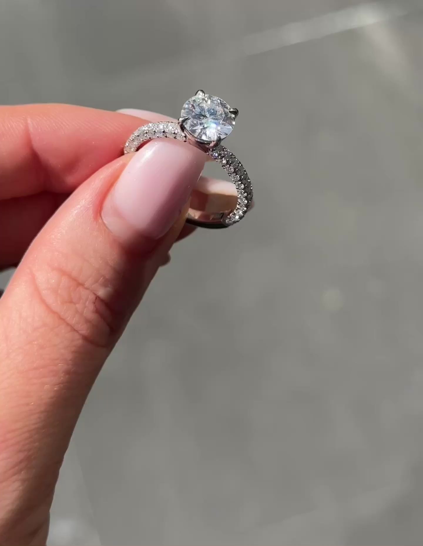 Round Triple Half Pavé & Hidden Halo Moissanite Engagement Ring