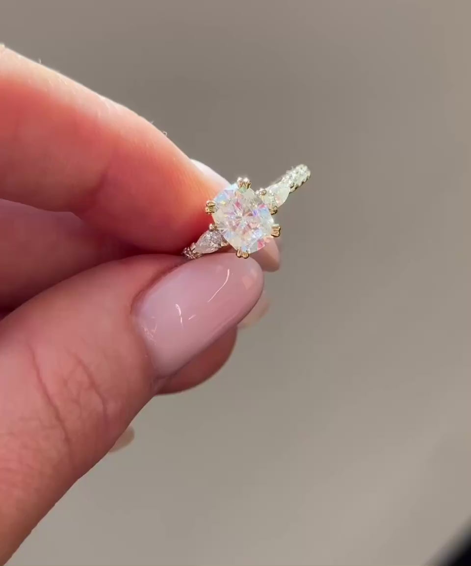 Elongated Cushion Pear Setting 2/3 Pavé Moissanite Engagement Ring