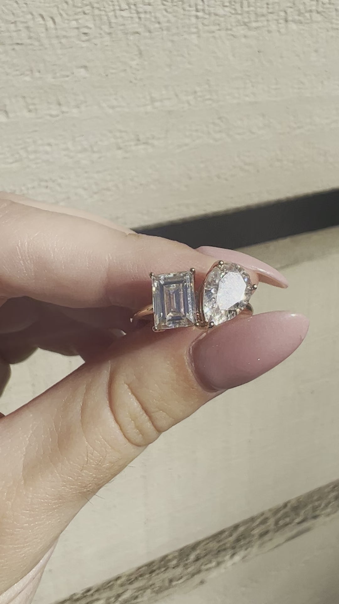 Emerald & Pear Cut Two-Stone Moissanite Engagement Ring - Ready To Ship