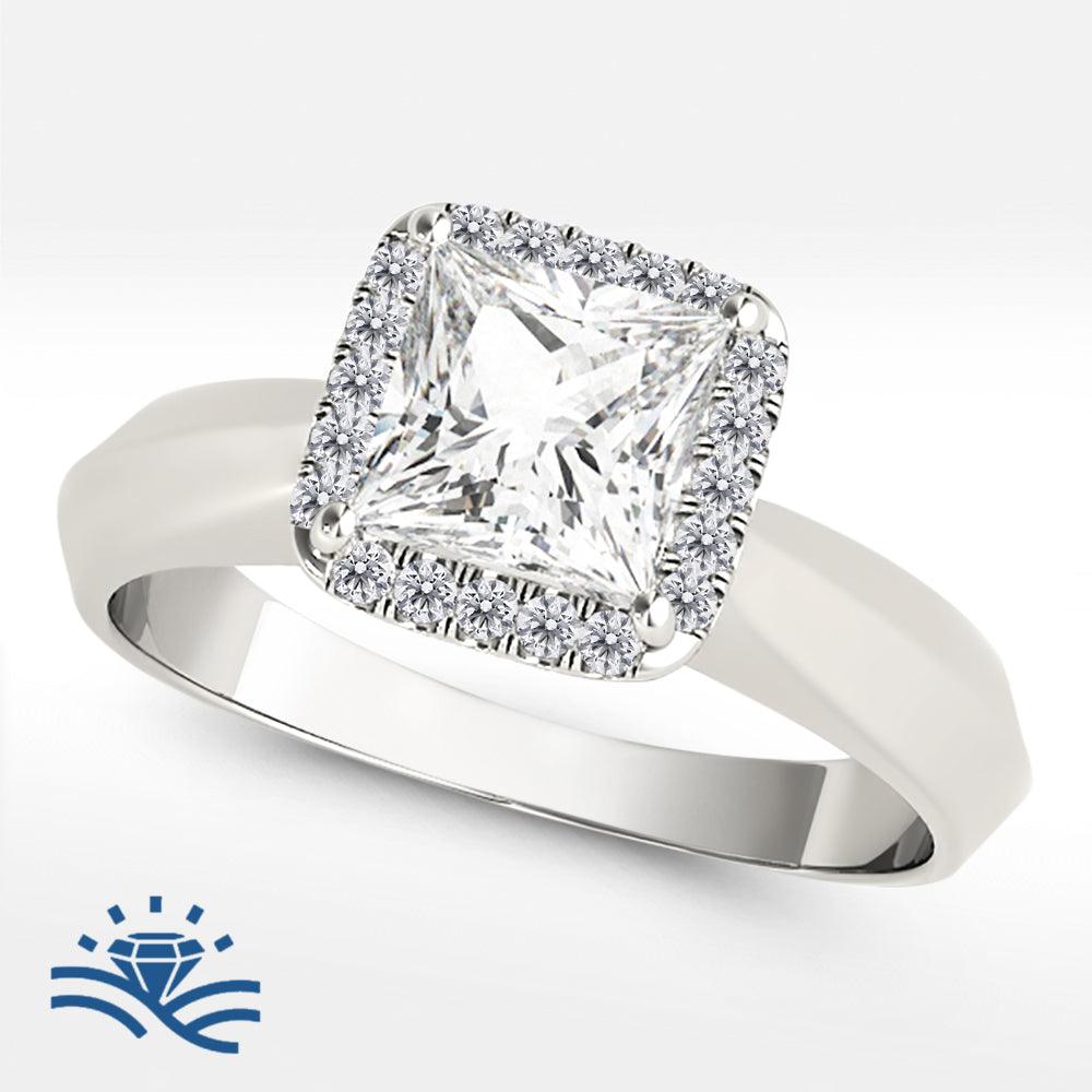 Princess Halo Solitaire Moissanite Engagement Ring - Moissanite Engagement Rings