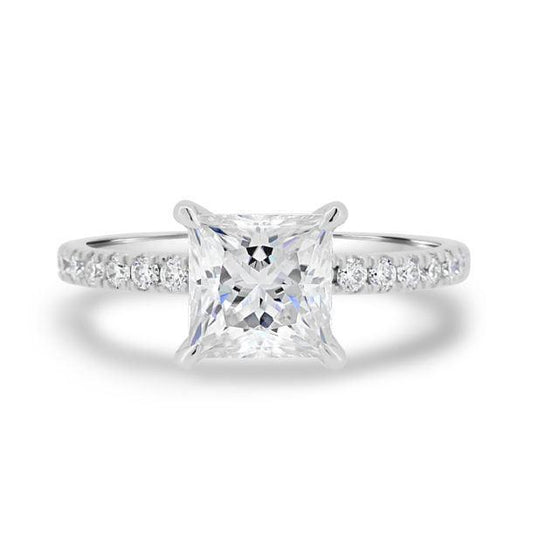 Princess Hidden Halo and Pavé Diamond Engagement Ring - Moissanite Engagement Rings
