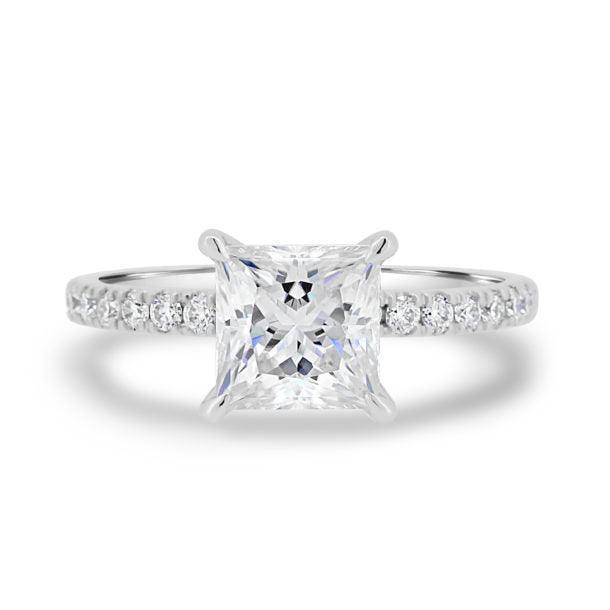 Princess Hidden Halo and Pavé Diamond Engagement Ring - Moissanite Engagement Rings