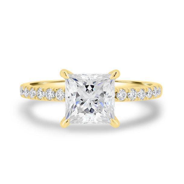 Princess Hidden Halo and Pavé Diamond Engagement Ring - Moissanite Engagement Rings