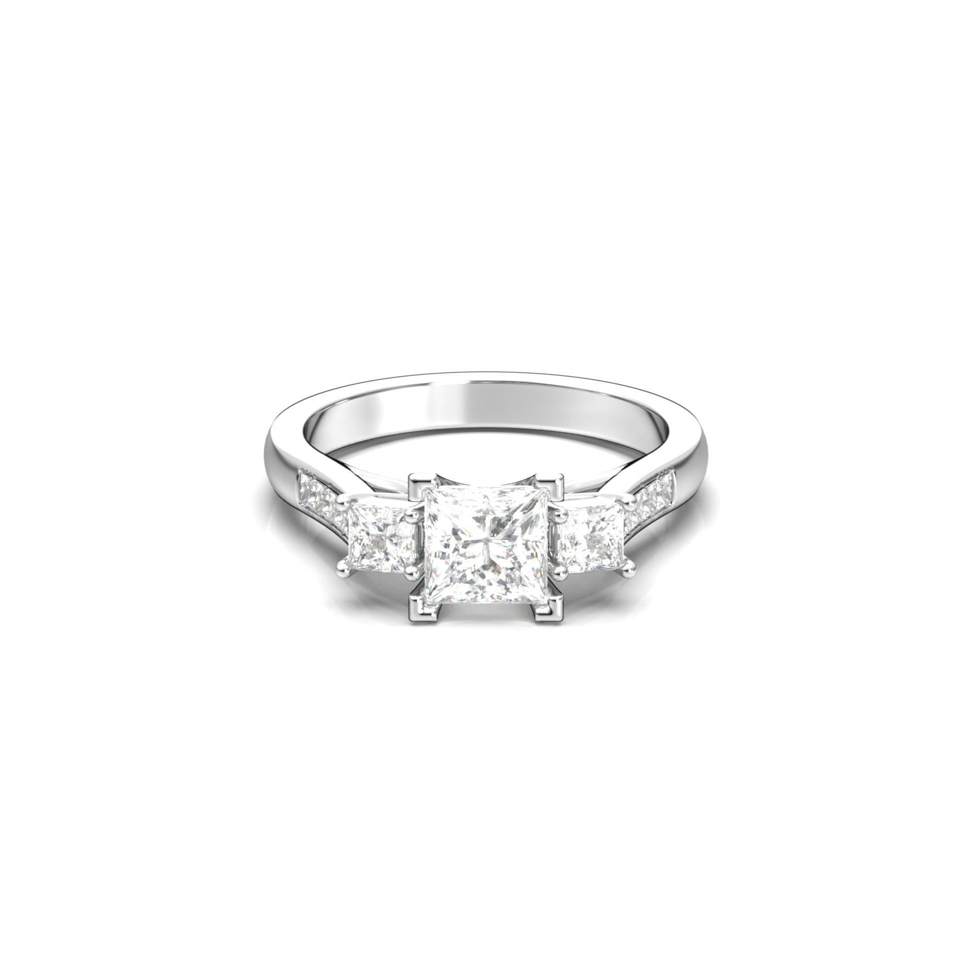 Princess Trilogy Diamond Engagement Ring - Moissanite Engagement Rings