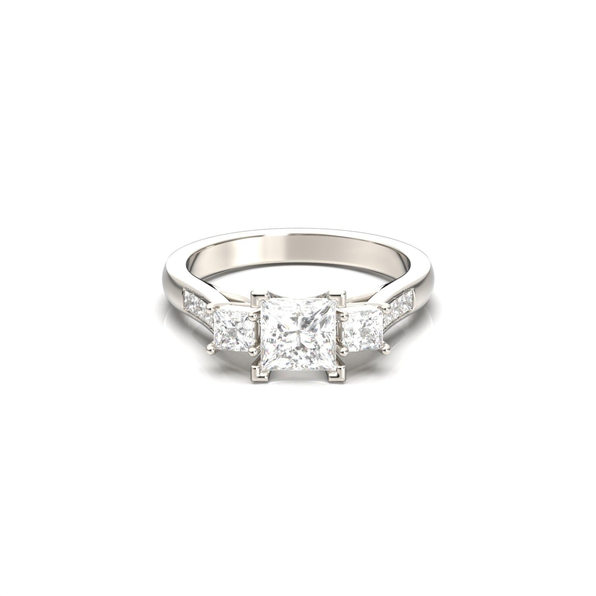 Princess Trilogy Diamond Engagement Ring - Moissanite Engagement Rings