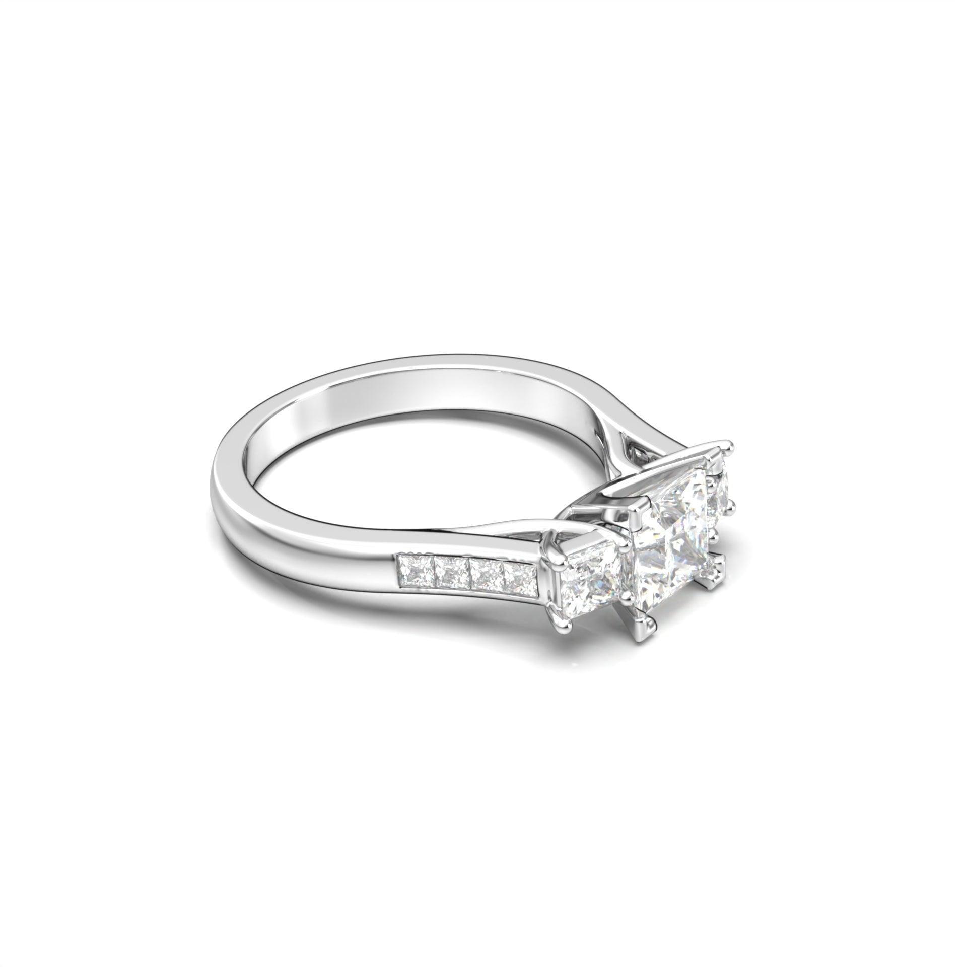 Princess Trilogy Diamond Engagement Ring - Moissanite Engagement Rings