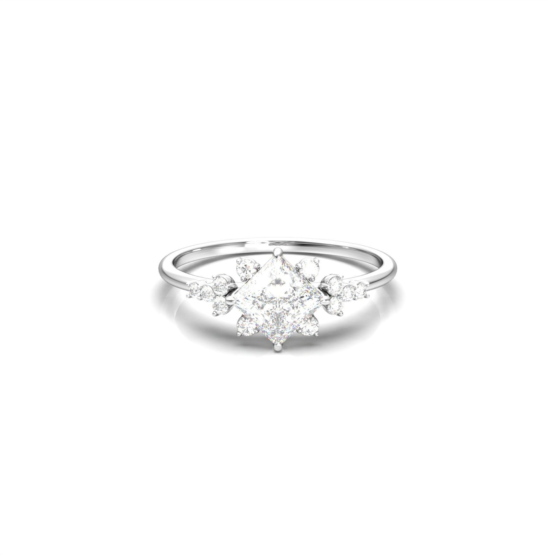 Princess With Accent Stones Moissanite Engagement Ring - Moissanite Engagement Rings
