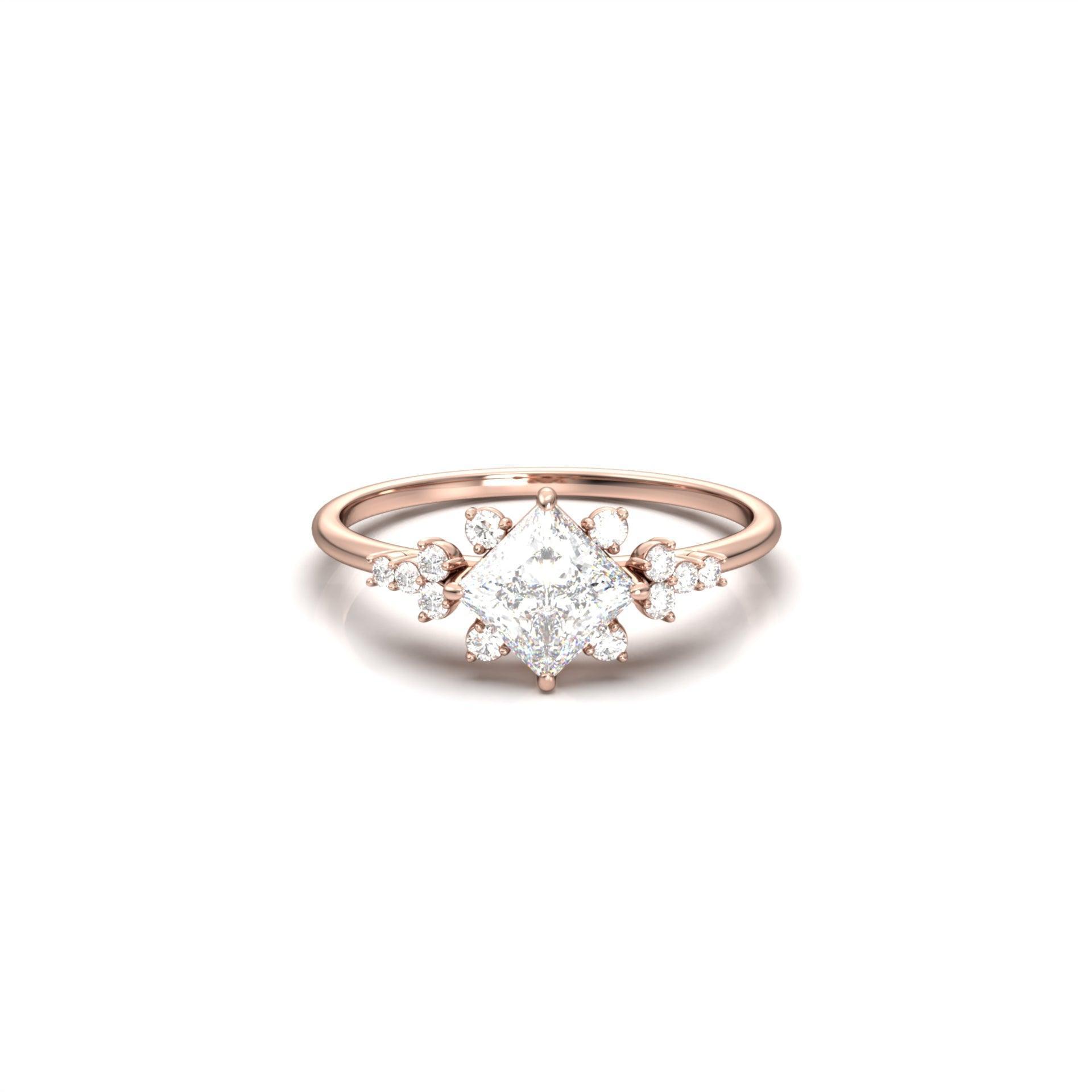 Princess With Accent Stones Moissanite Engagement Ring - Moissanite Engagement Rings