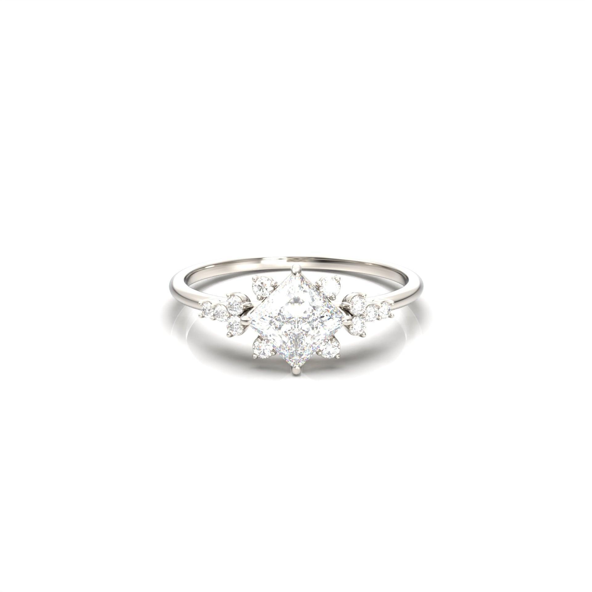 Princess With Accent Stones Moissanite Engagement Ring - Moissanite Engagement Rings