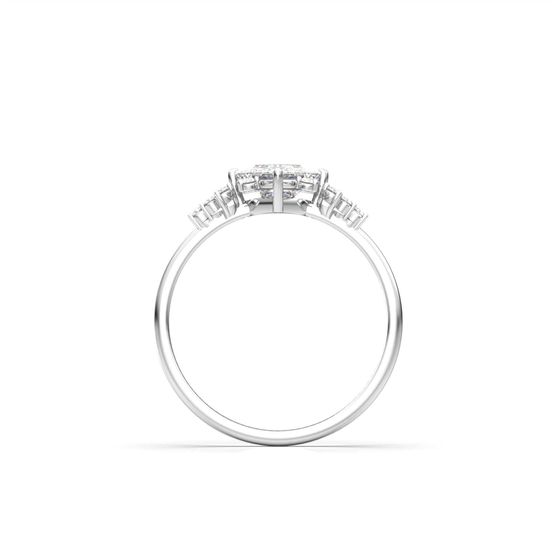 Princess With Accent Stones Moissanite Engagement Ring - Moissanite Engagement Rings