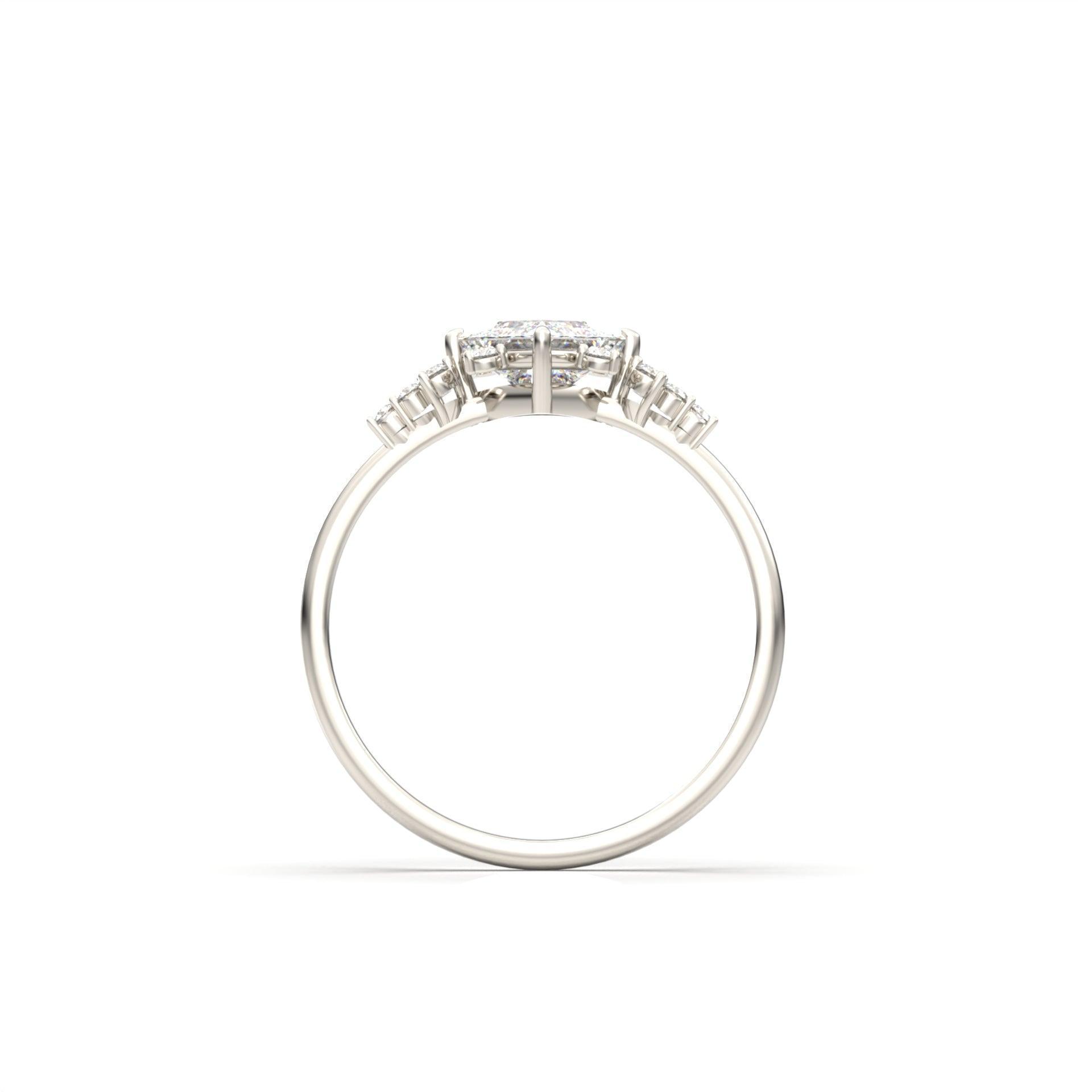 Princess With Accent Stones Moissanite Engagement Ring - Moissanite Engagement Rings