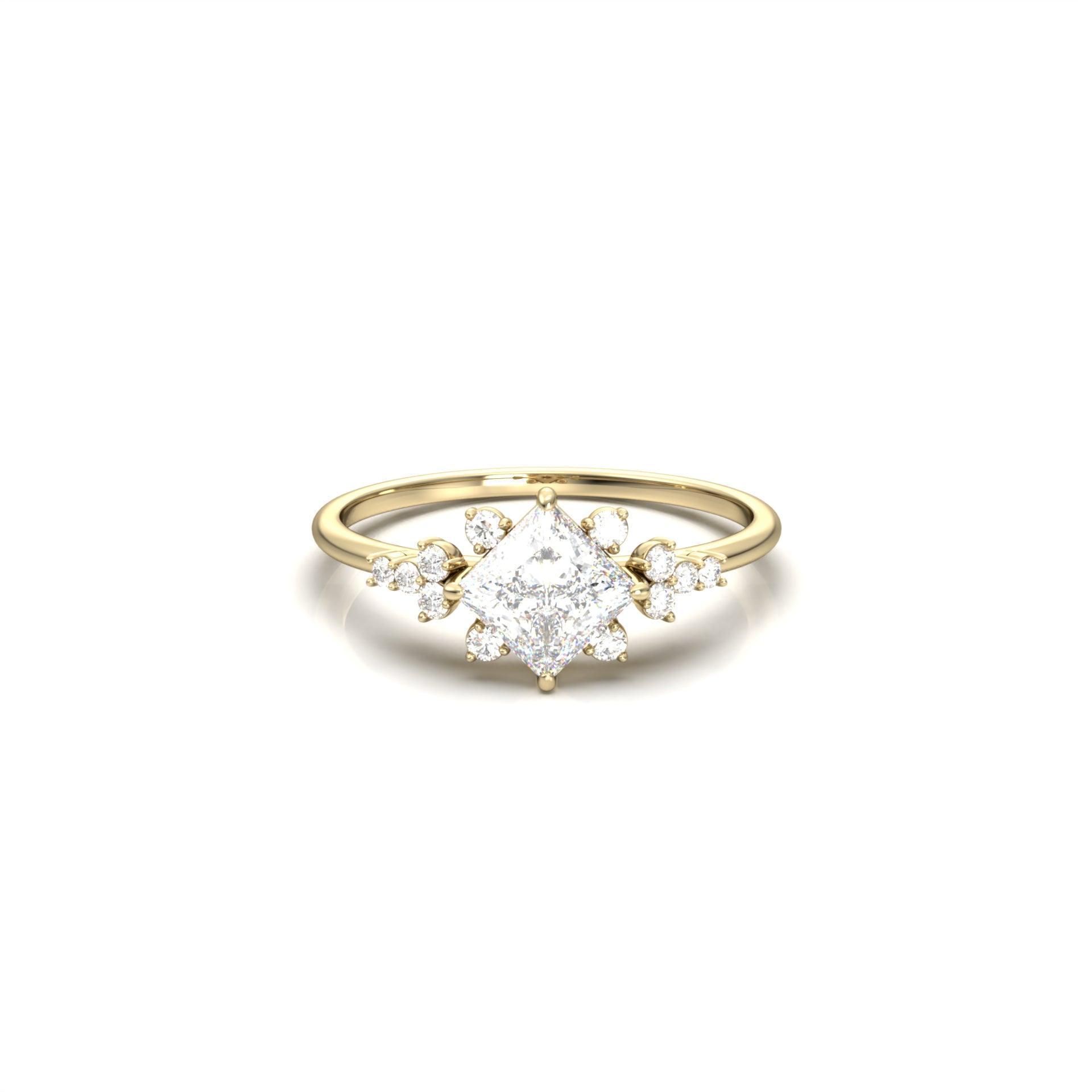 Princess With Accent Stones Moissanite Engagement Ring - Moissanite Engagement Rings
