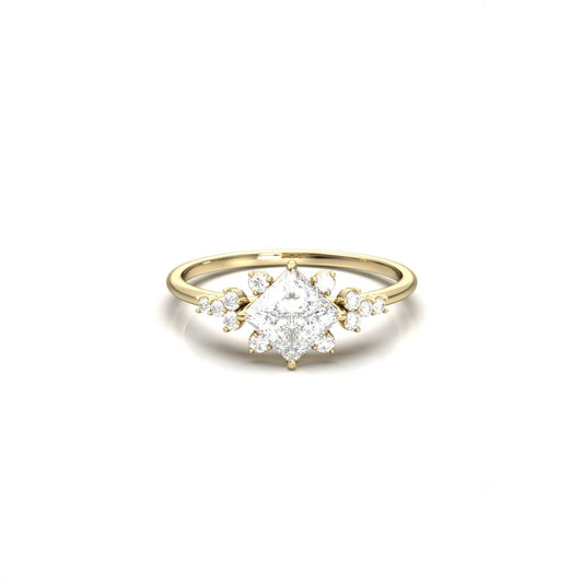Princess With Accent Stones Moissanite Engagement Ring - Moissanite Engagement Rings