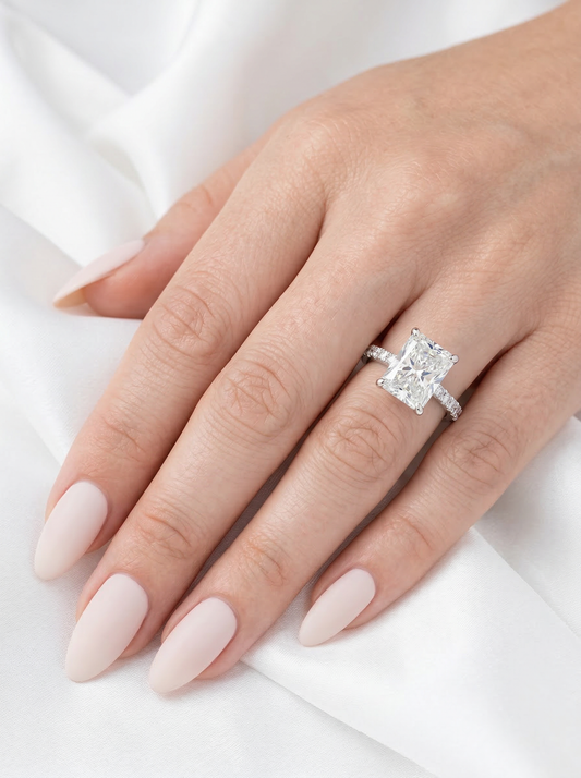 Radiant Half Pavé Moissanite Engagement Ring