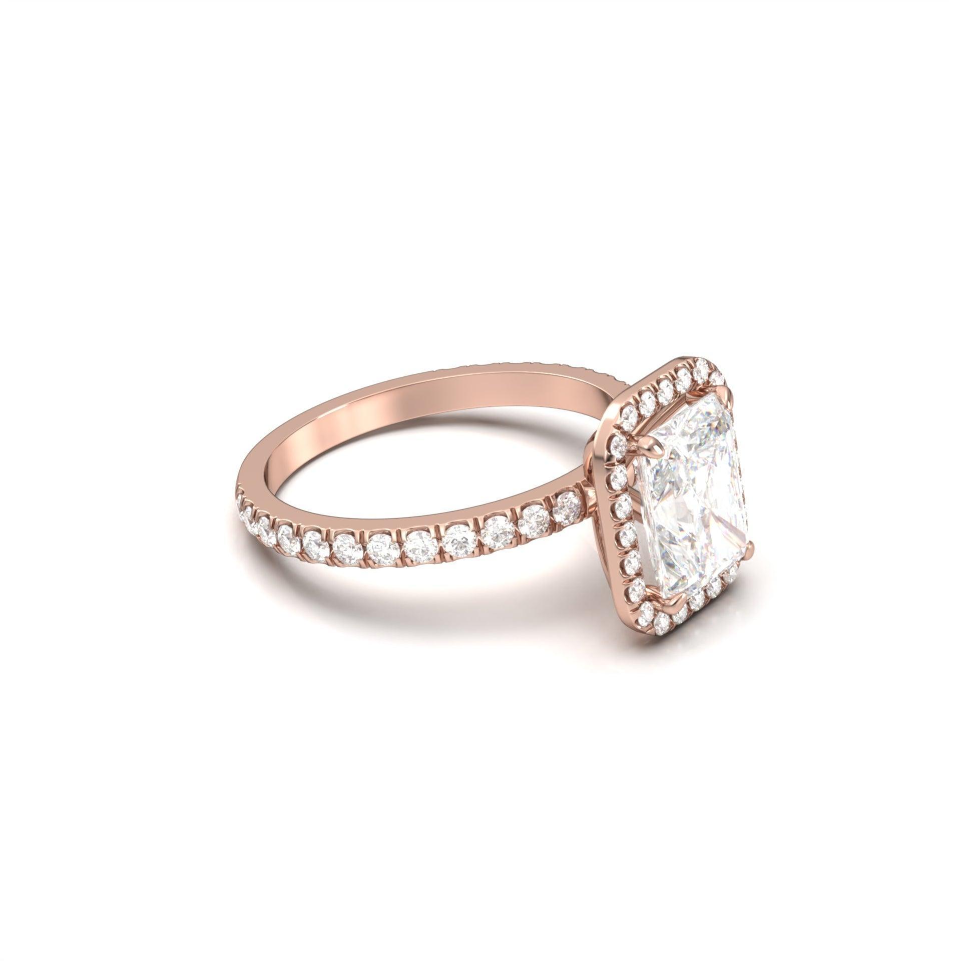 Radiant Halo Full Pavé Diamond Engagement Ring - Moissanite Engagement Rings