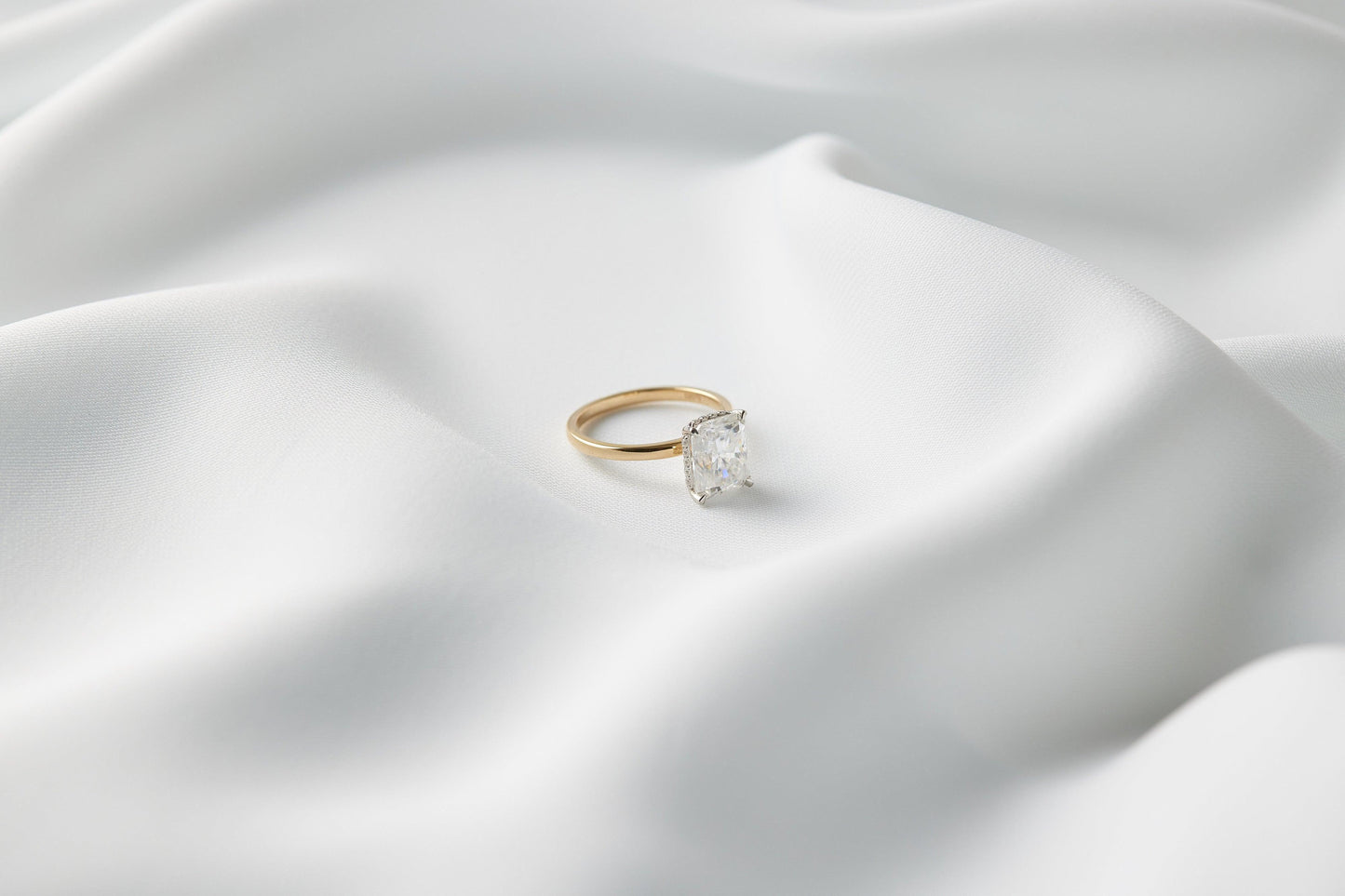Radiant Hidden Halo Diamond Engagement Ring - Moissanite Engagement Rings