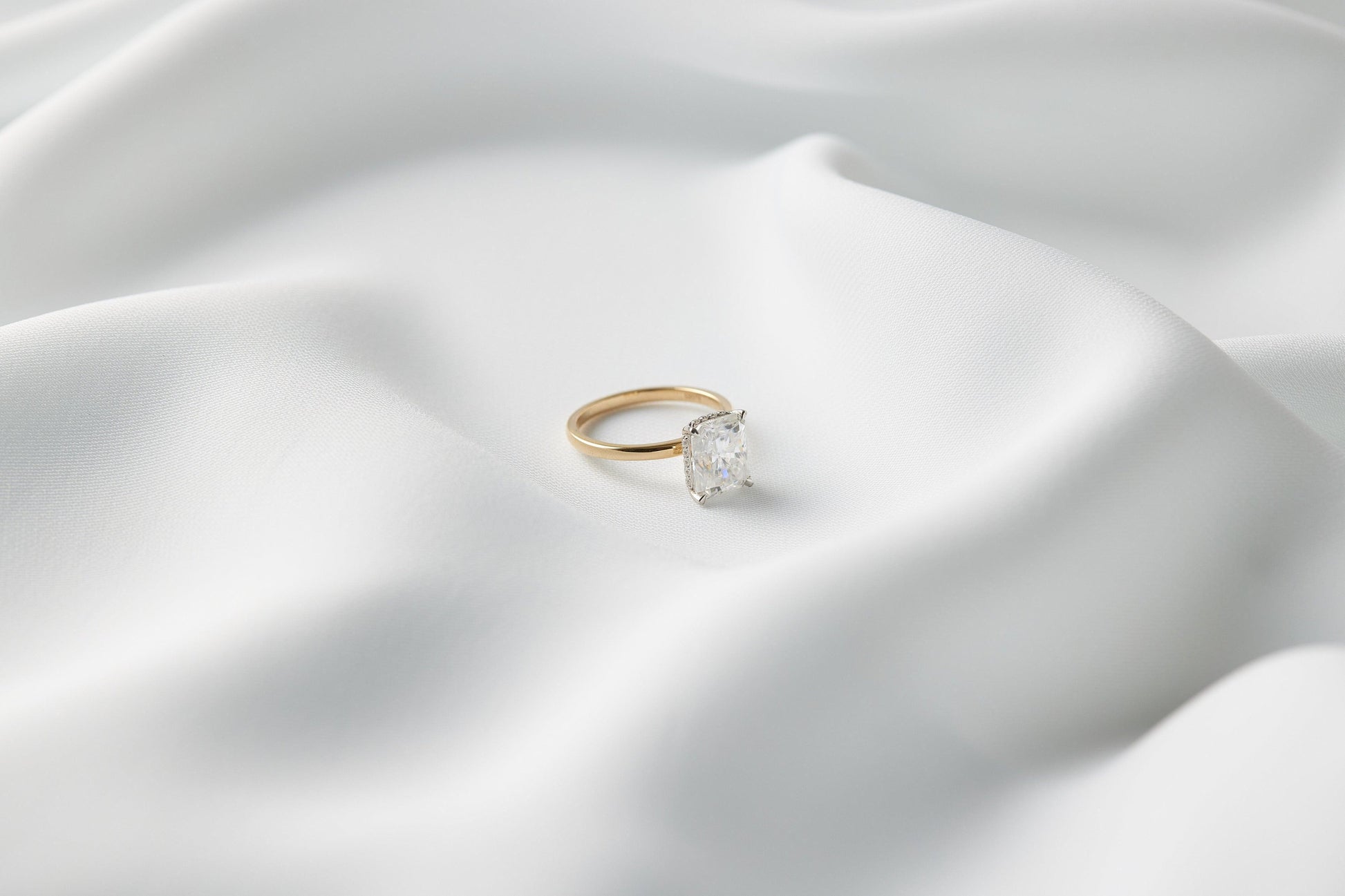 Radiant Hidden Halo Diamond Engagement Ring - Moissanite Engagement Rings
