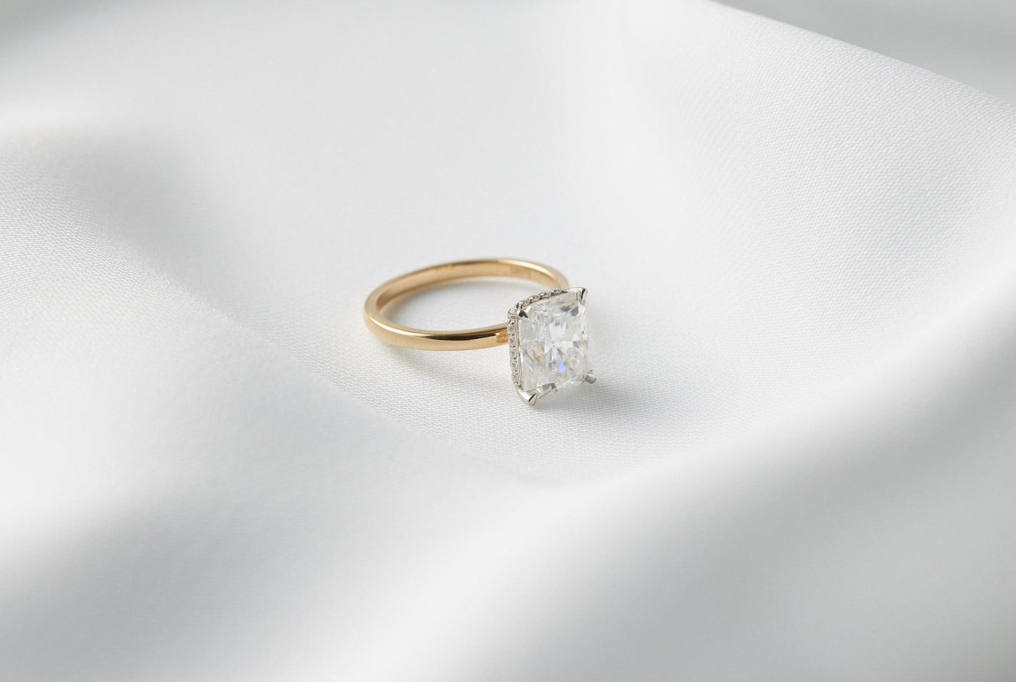 Radiant Hidden Halo Diamond Engagement Ring - Moissanite Engagement Rings