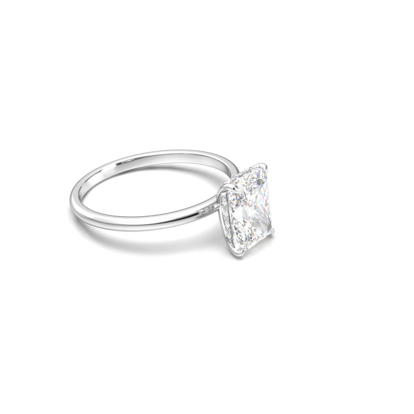 Radiant Hidden Halo Diamond Engagement Ring - Moissanite Engagement Rings