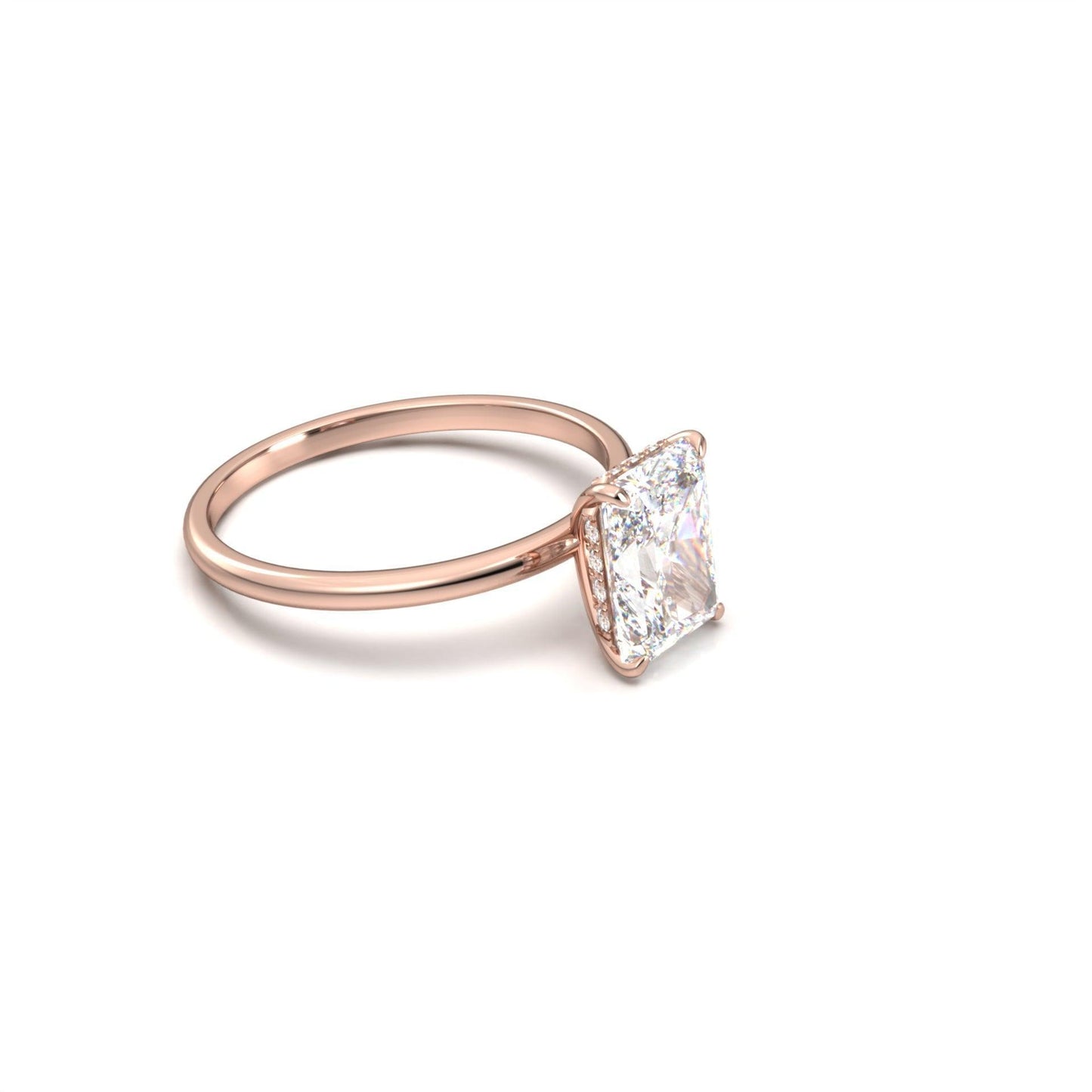 Radiant Hidden Halo Diamond Engagement Ring - Moissanite Engagement Rings