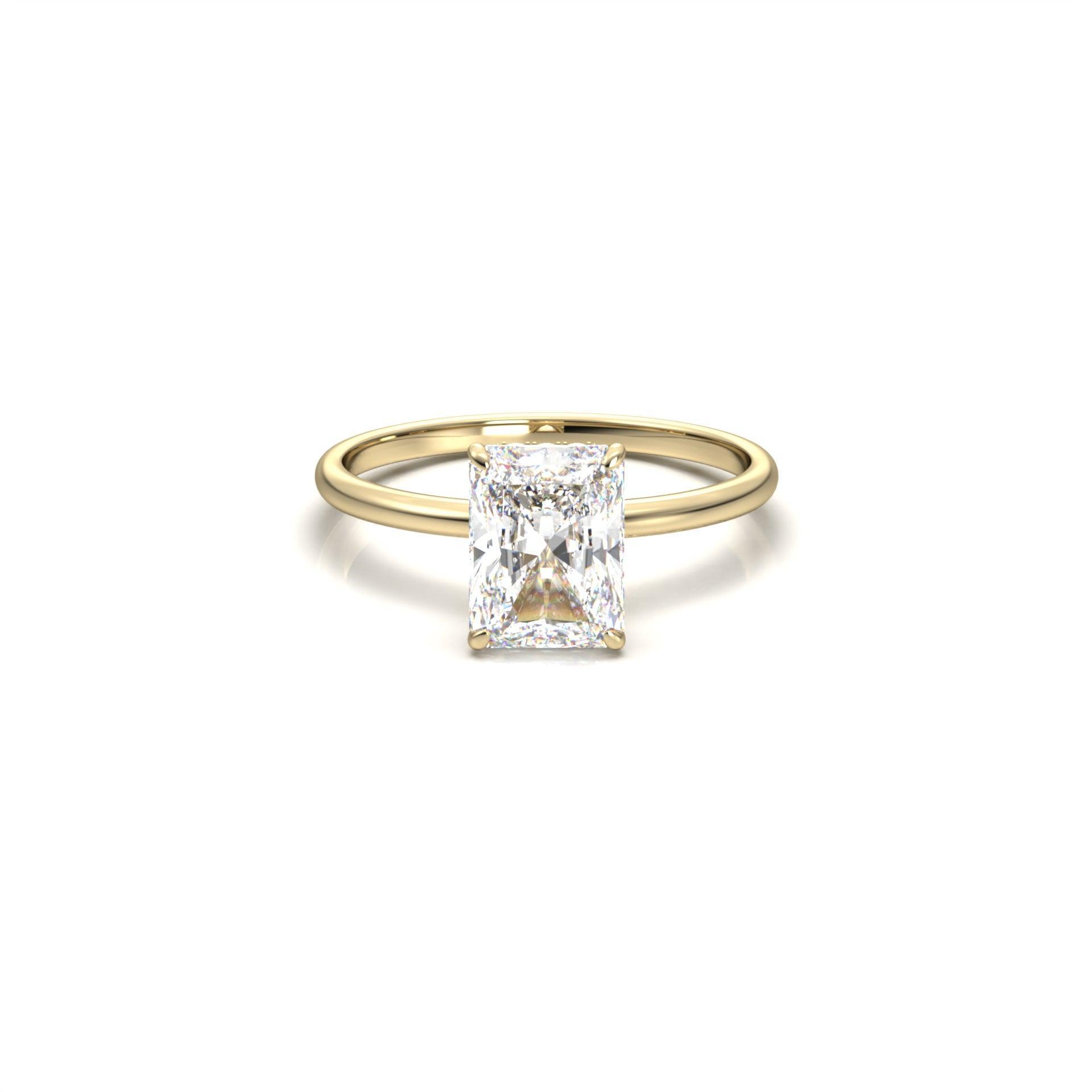 Radiant Hidden Halo Diamond Engagement Ring - Moissanite Engagement Rings