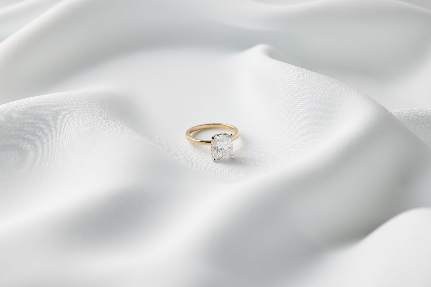 Radiant Hidden Halo Diamond Engagement Ring - Moissanite Engagement Rings