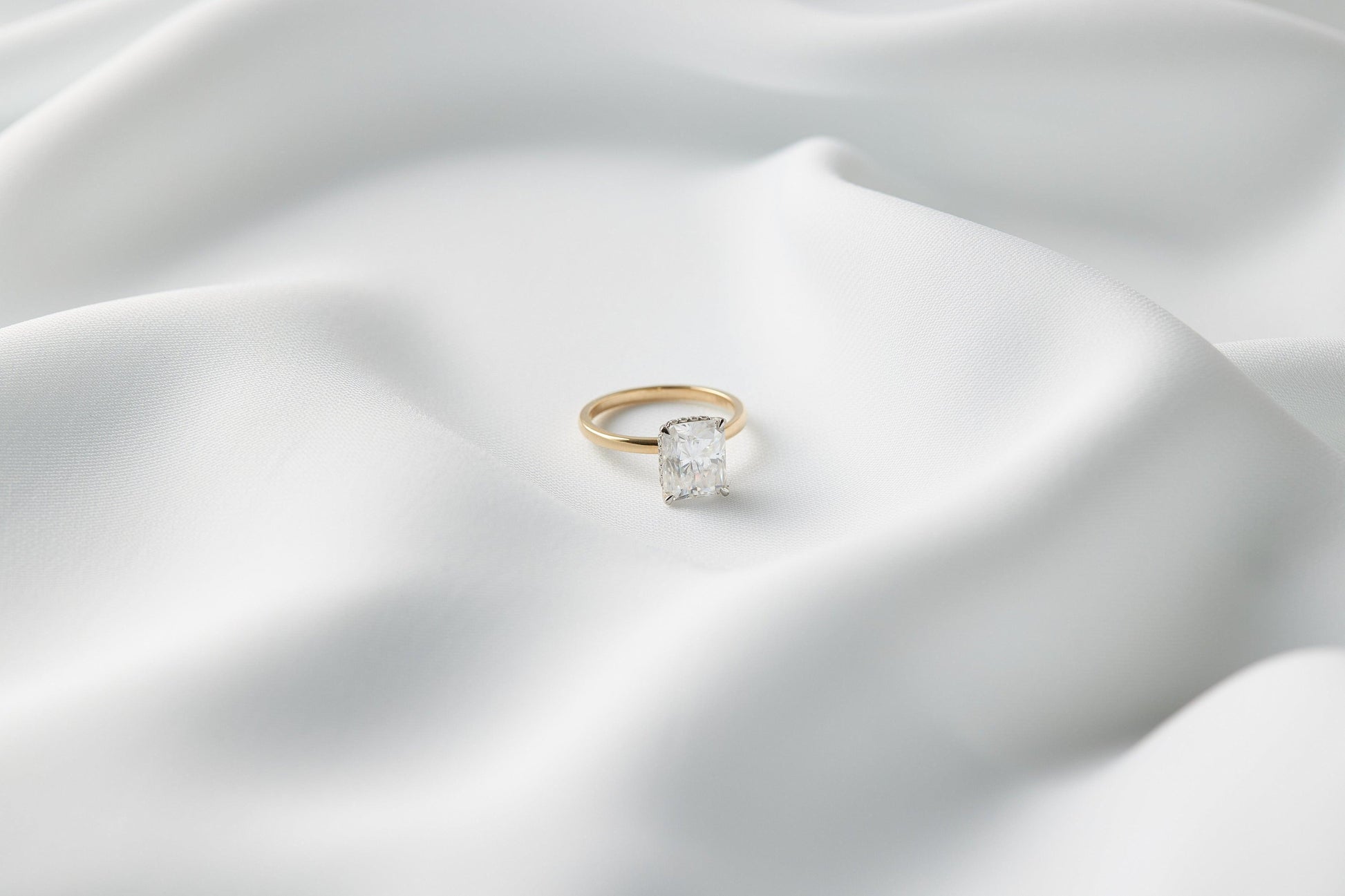 Radiant Hidden Halo Diamond Engagement Ring - Moissanite Engagement Rings