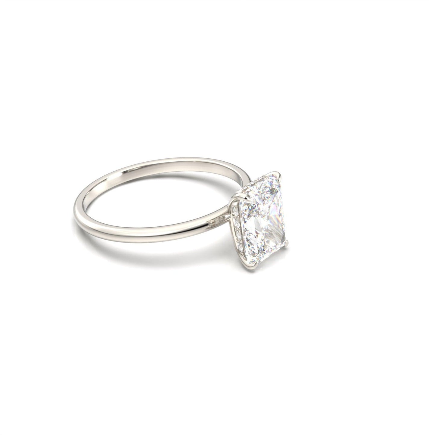 Radiant Hidden Halo Diamond Engagement Ring - Moissanite Engagement Rings