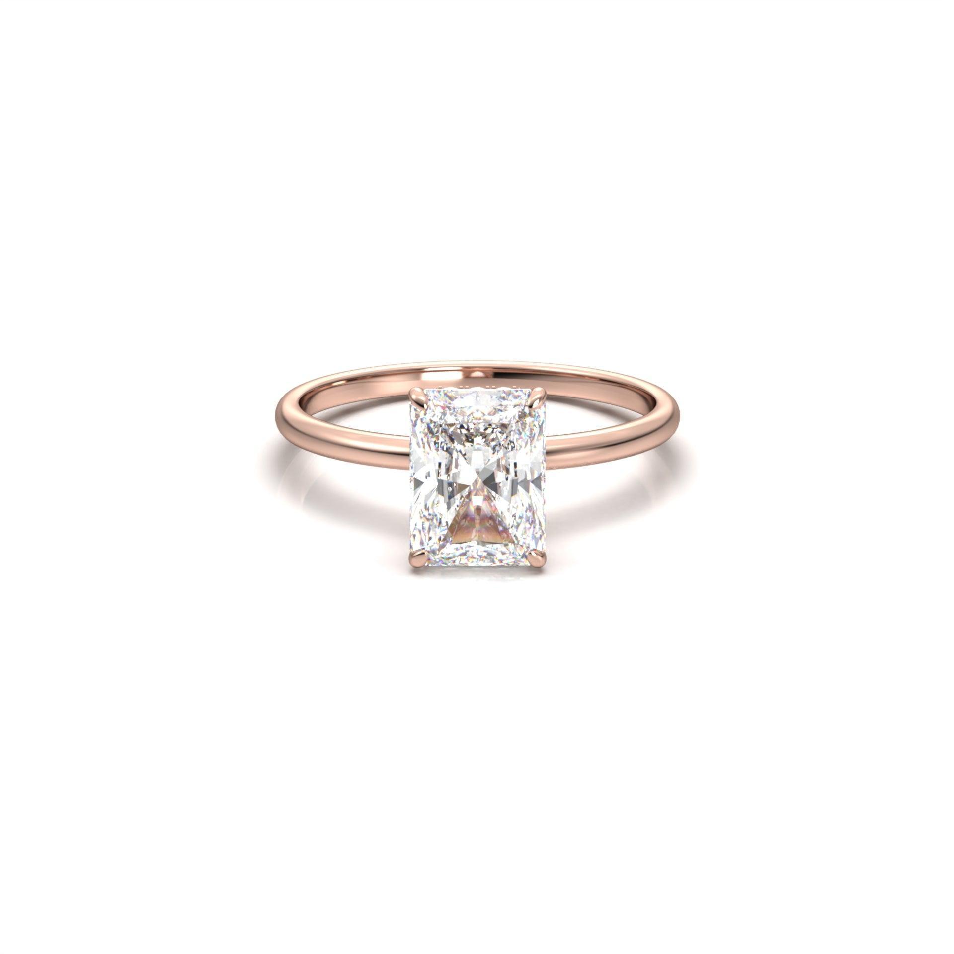 Radiant Hidden Halo Diamond Engagement Ring - Moissanite Engagement Rings