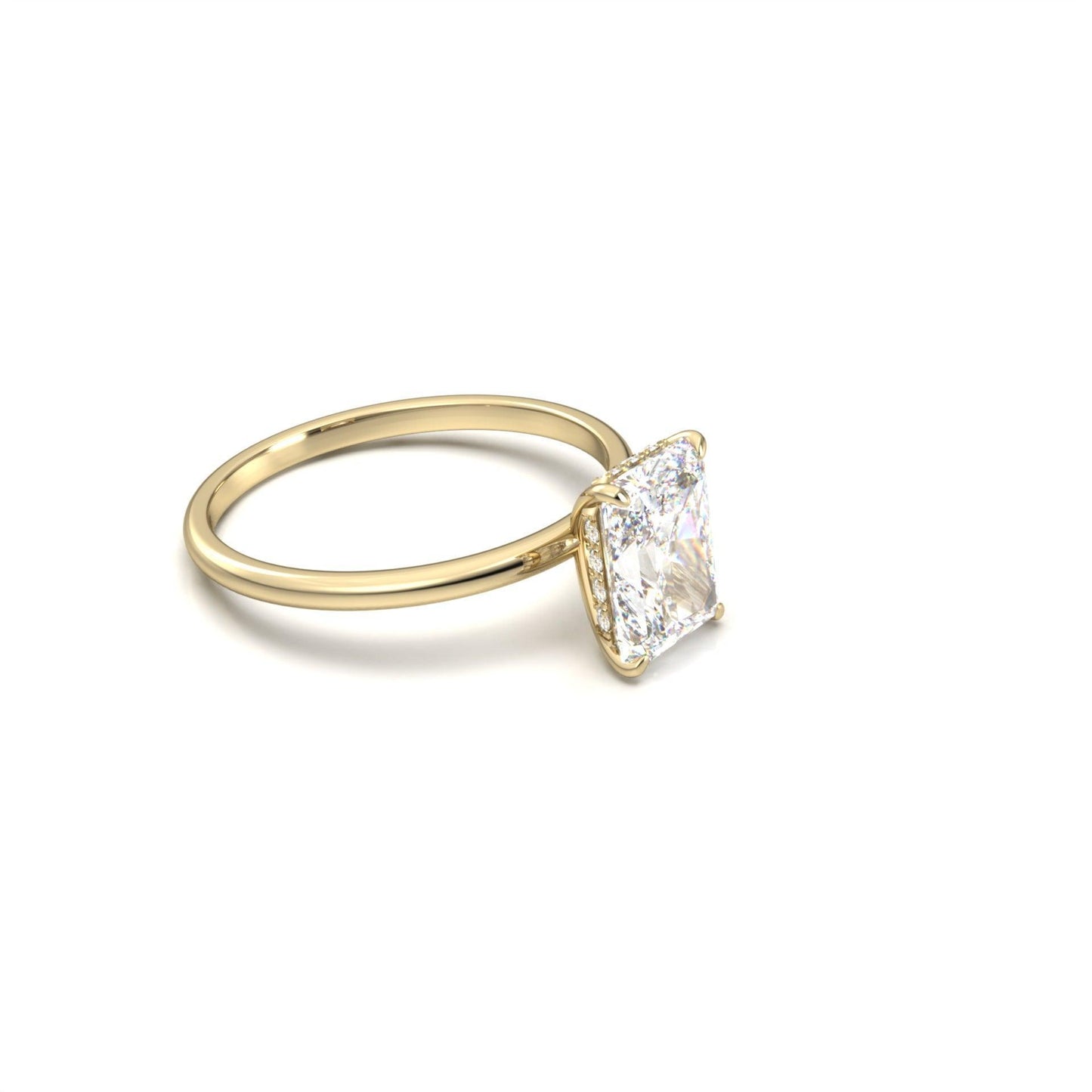 Radiant Hidden Halo Diamond Engagement Ring - Moissanite Engagement Rings