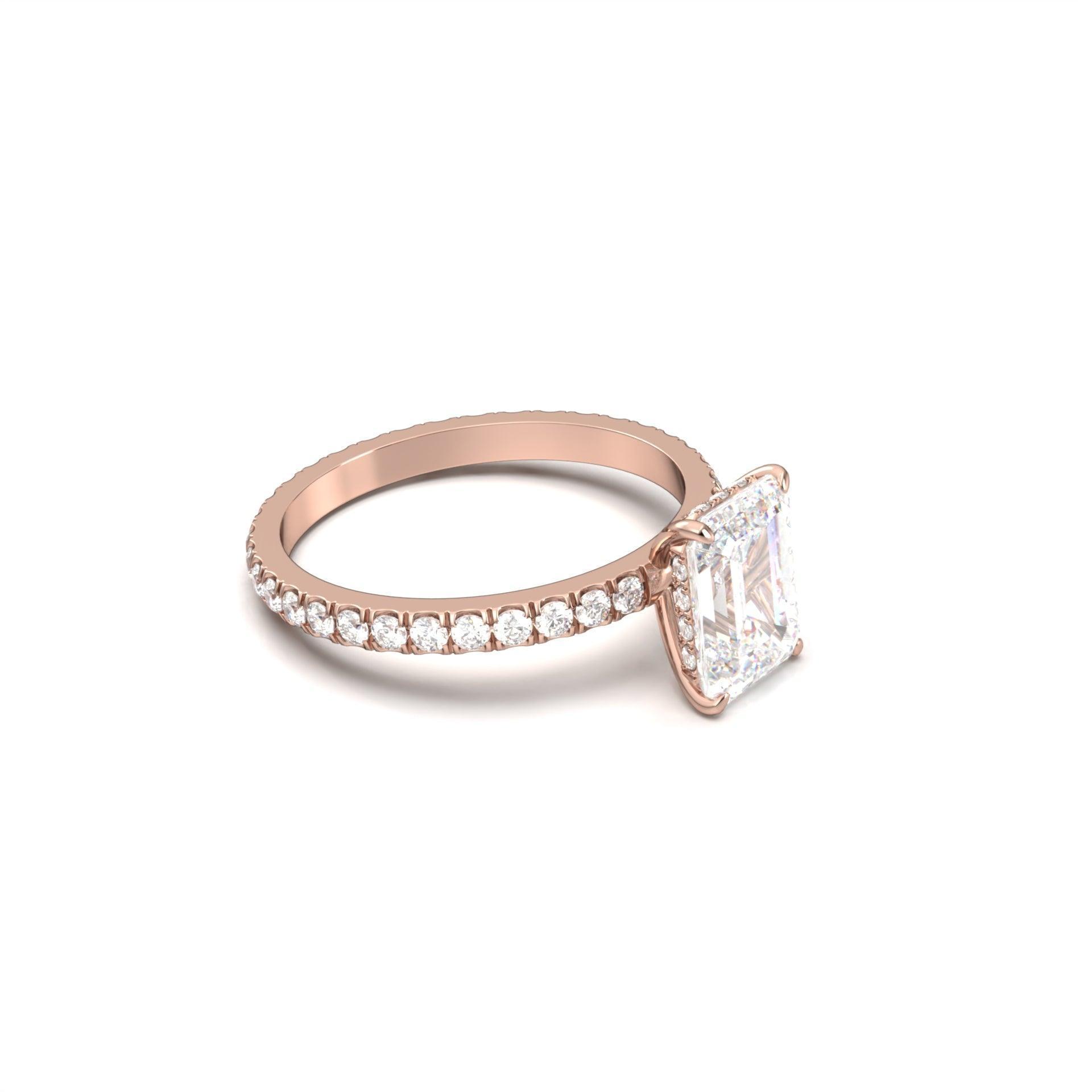 Radiant Hidden Halo Full Pavé Diamond Engagement Ring - Moissanite Engagement Rings