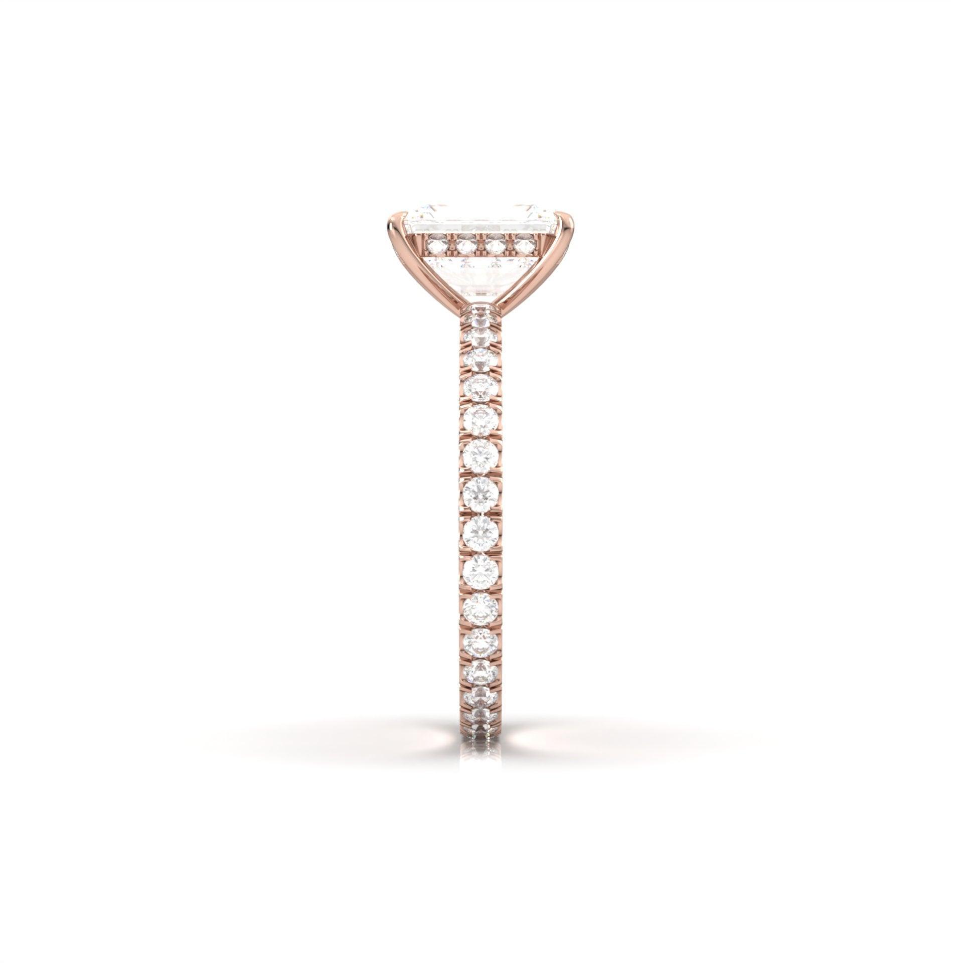 Radiant Hidden Halo Full Pavé Diamond Engagement Ring - Moissanite Engagement Rings