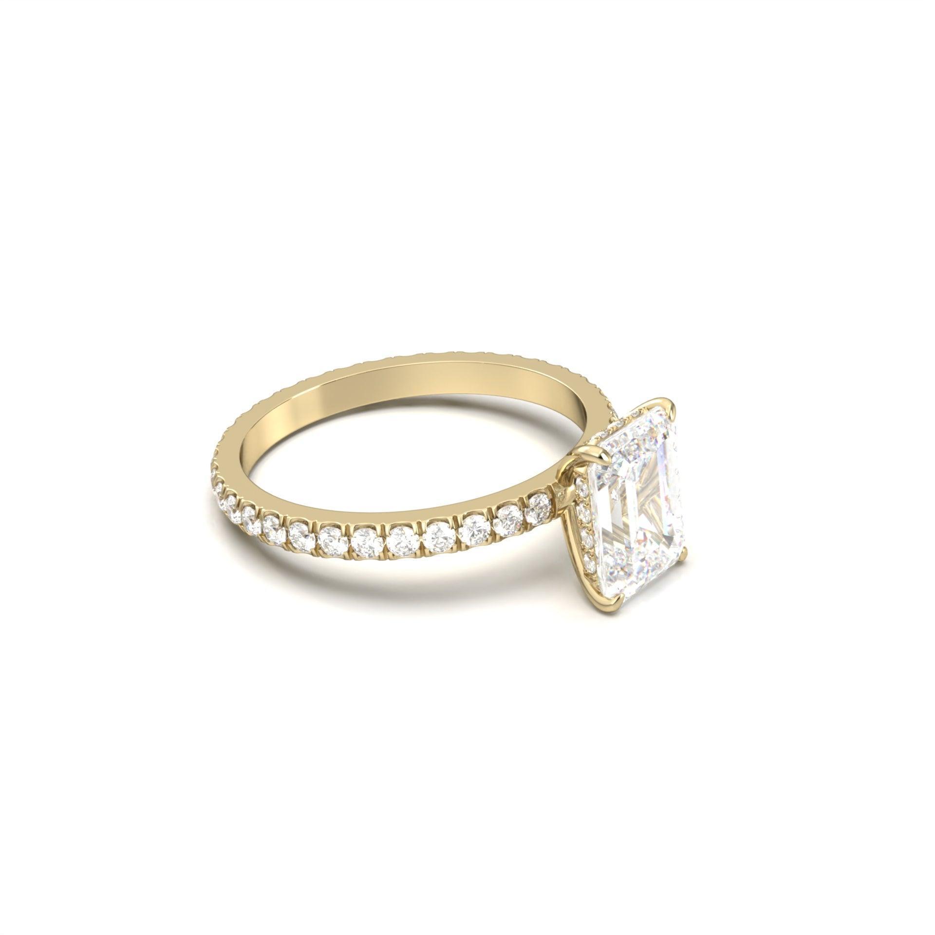 Radiant Hidden Halo Full Pavé Diamond Engagement Ring - Moissanite Engagement Rings