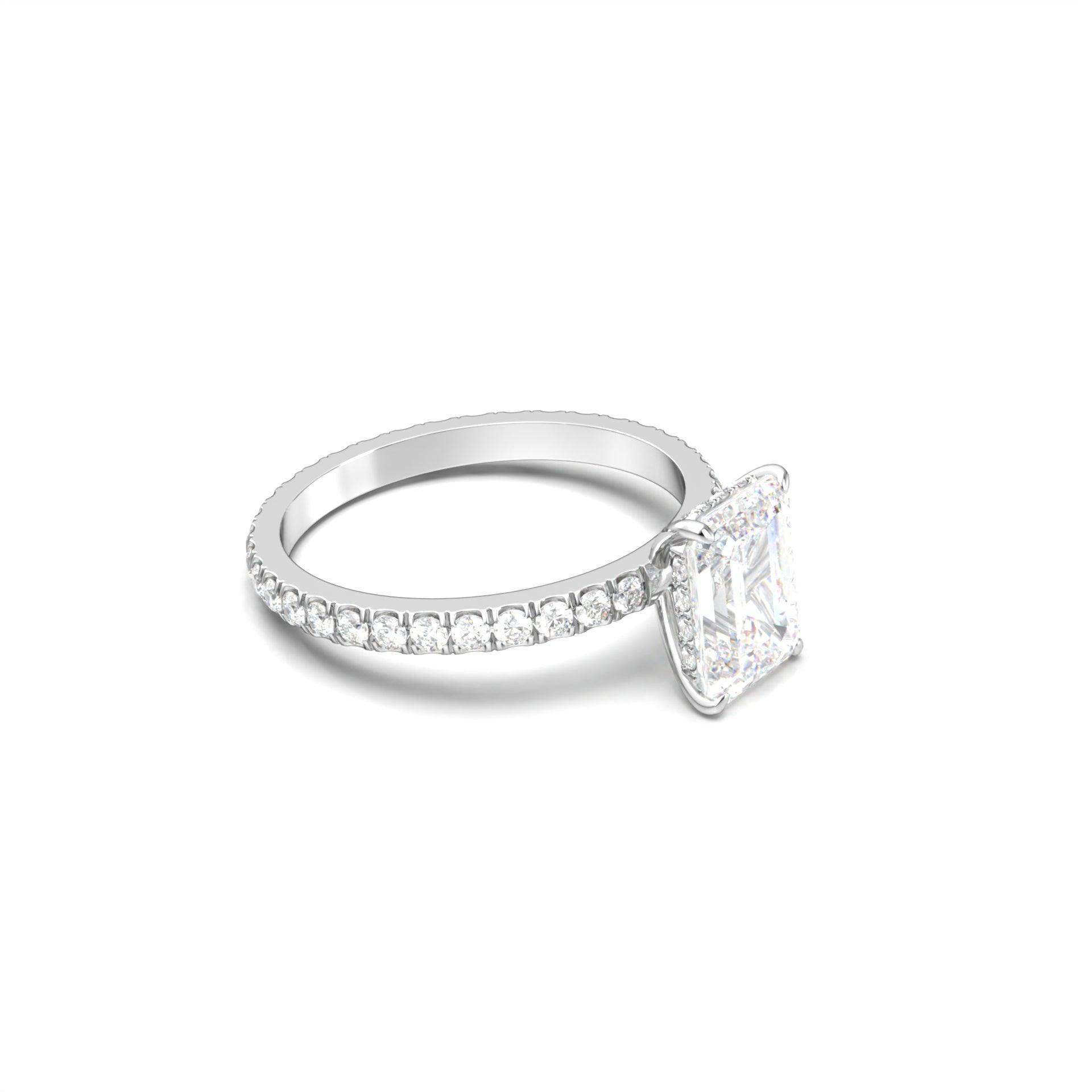 Radiant Hidden Halo Full Pavé Diamond Engagement Ring - Moissanite Engagement Rings