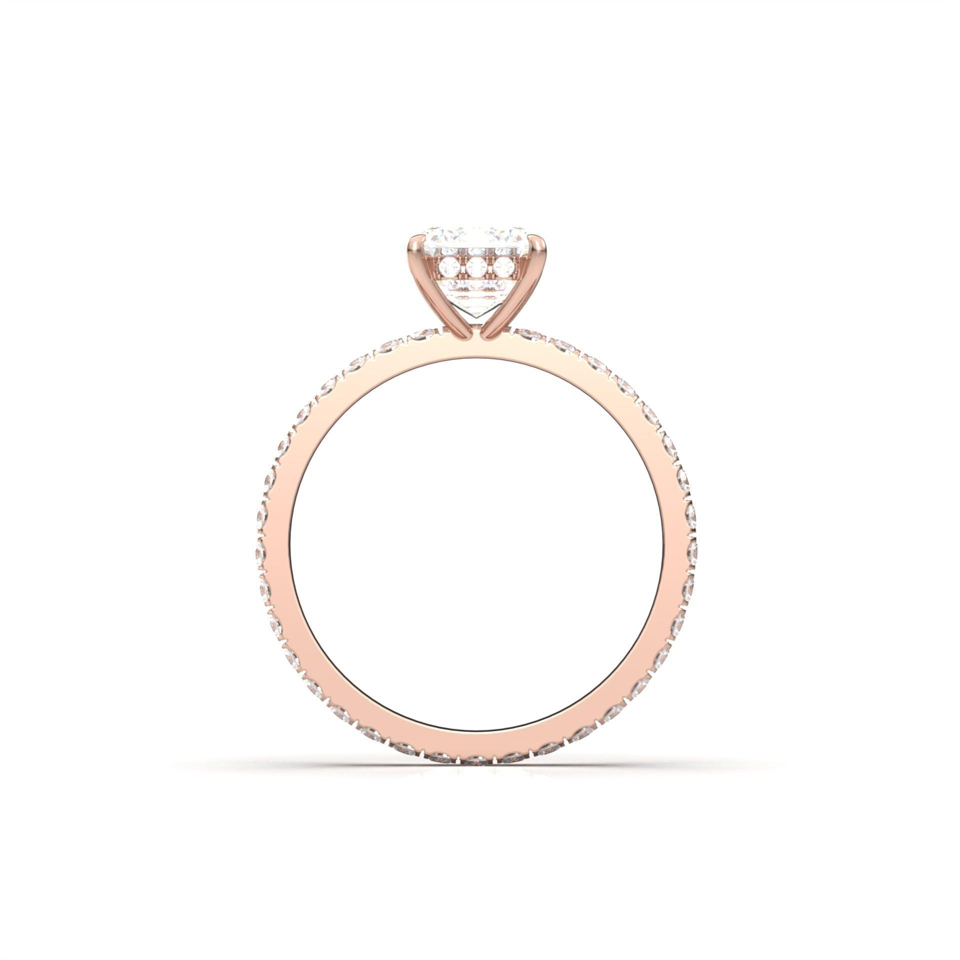 Radiant Hidden Halo Full Pavé Diamond Engagement Ring - Moissanite Engagement Rings