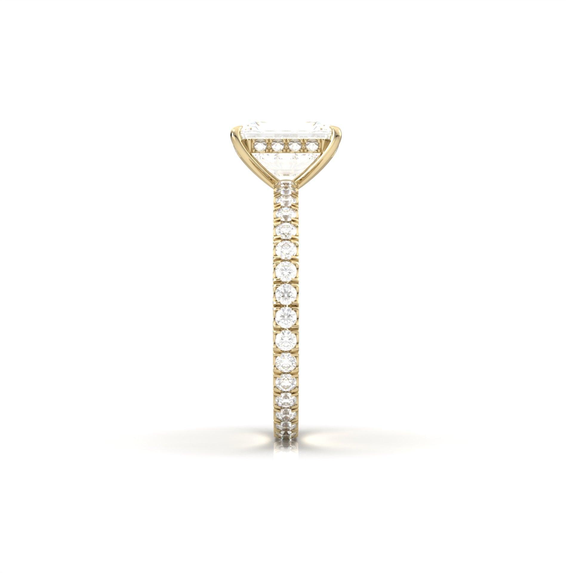 Radiant Hidden Halo Full Pavé Diamond Engagement Ring - Moissanite Engagement Rings