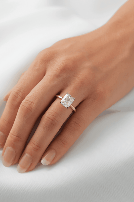 Radiant Hidden Halo Moissanite Engagement Ring - Ready To Ship - Moissanite Engagement Rings