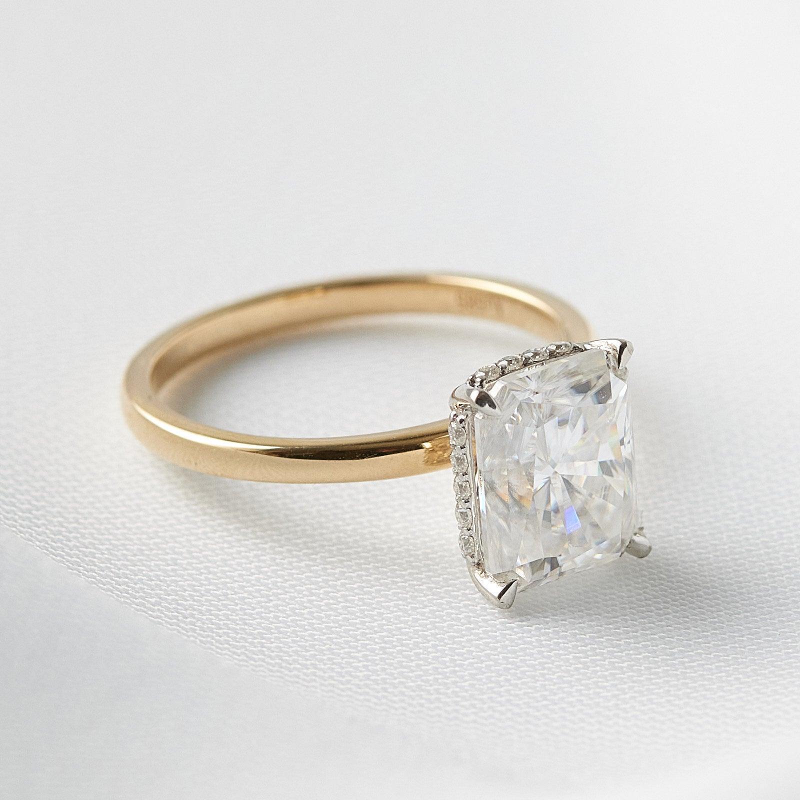 Radiant Hidden Halo Moissanite Engagement Ring - Ready To Ship - Moissanite Engagement Rings